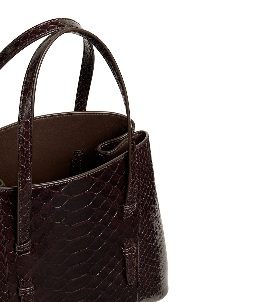 Alaïa Leather Python-Embossed Mina 25 Top-Handle Bag Dark Brown Image 3