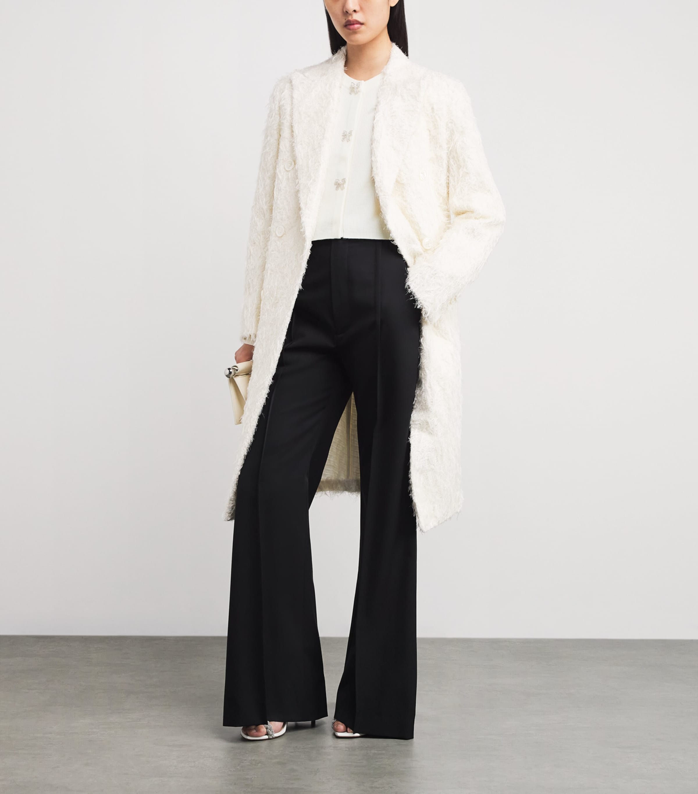 Wool Rib-Knit Bow Cardigan ECRU Image 2