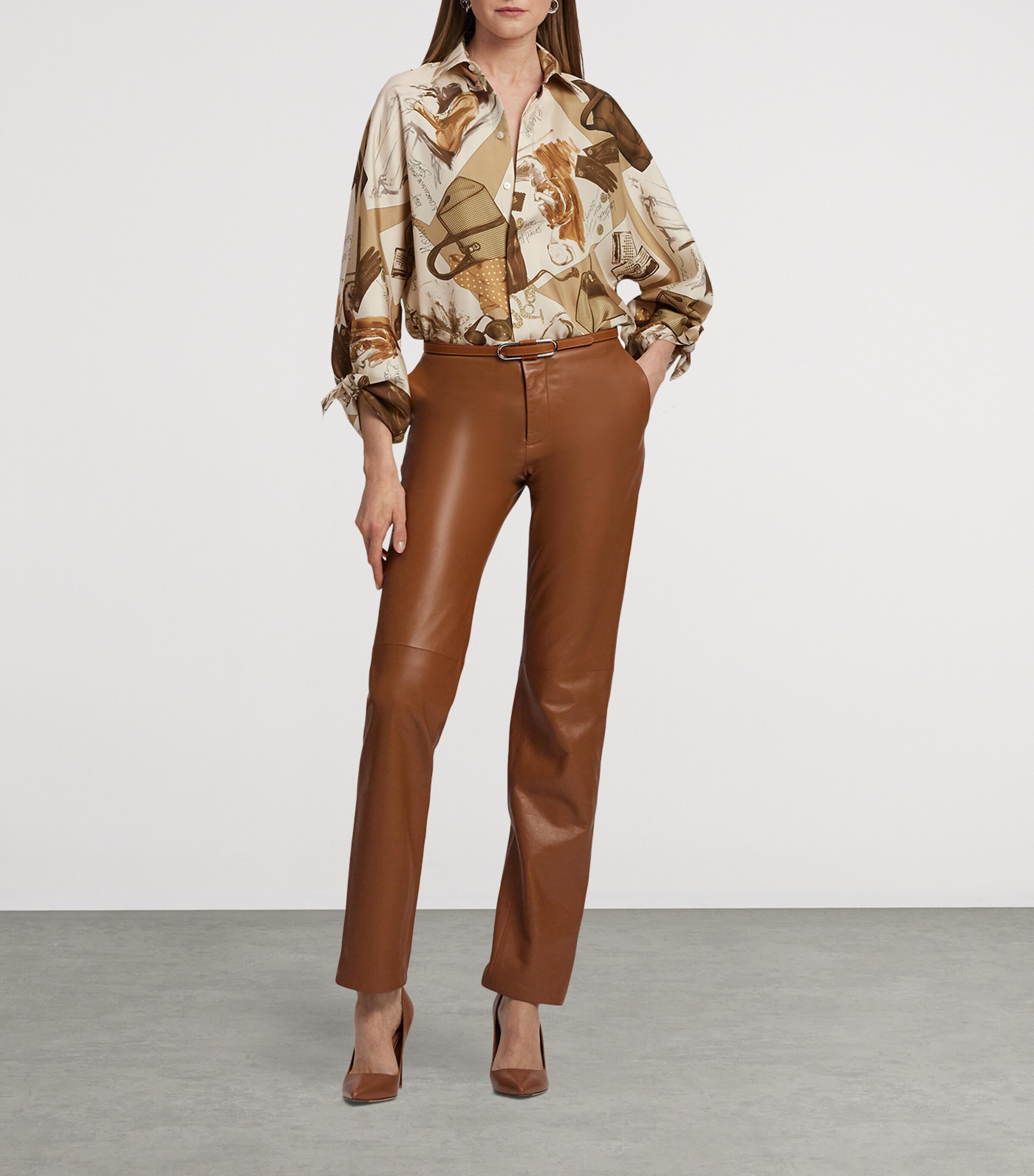 Leather Oval-Buckle Belt RL GOLD Image 3