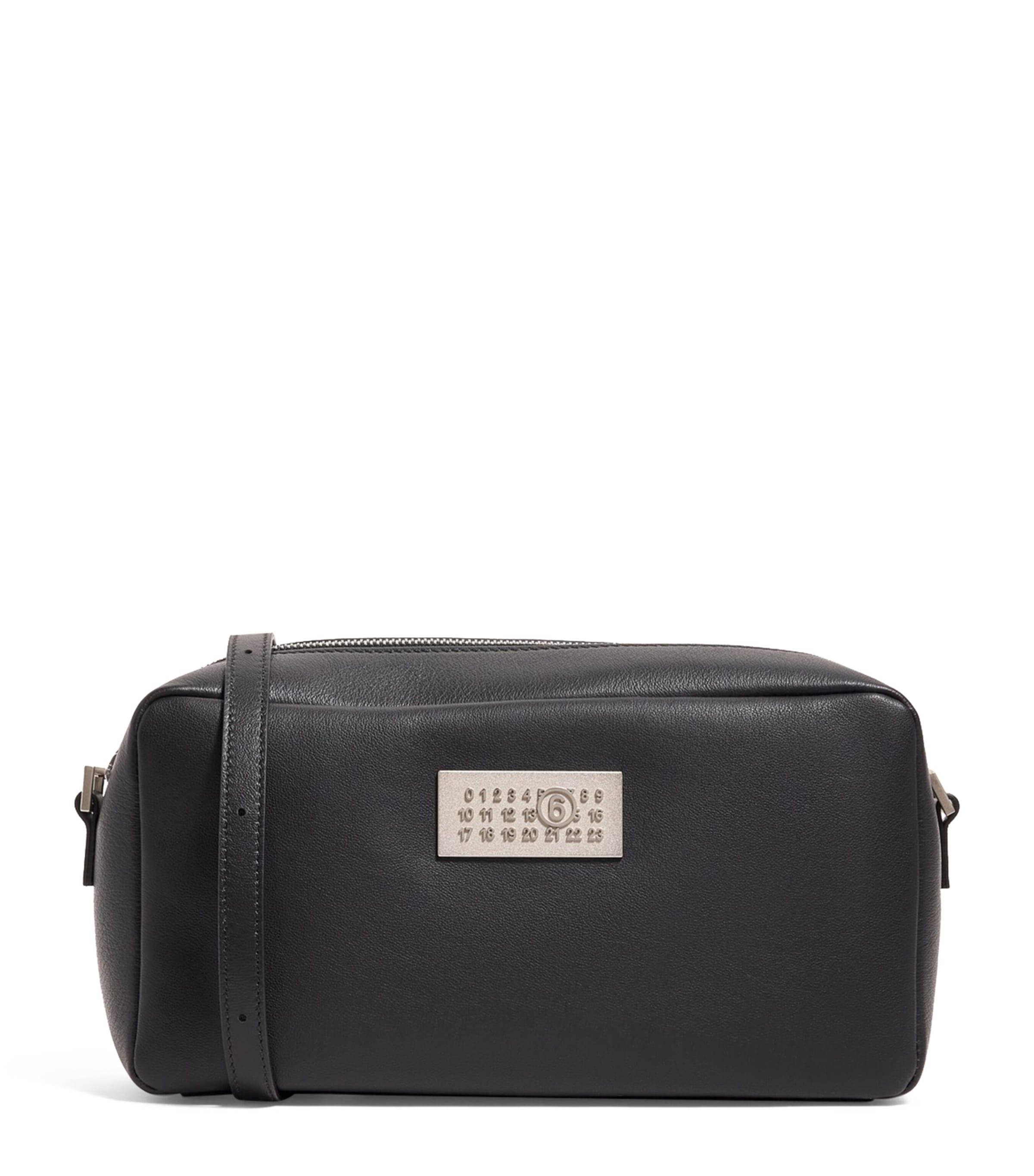 Shop Mm6 Maison Margiela Leather Numeric Logo Messenger Bag In Black