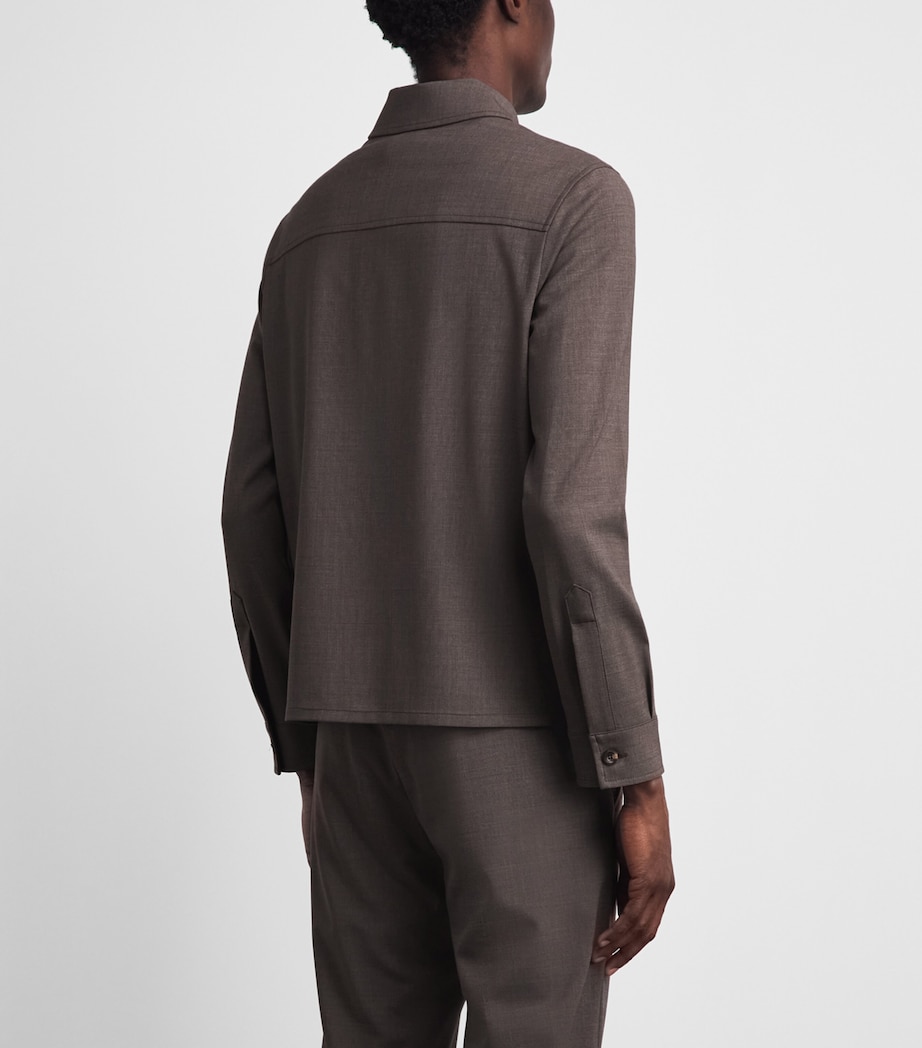 Marco Pescarolo Mens Stretch-Wool Avi Shacket Taupe Image 5