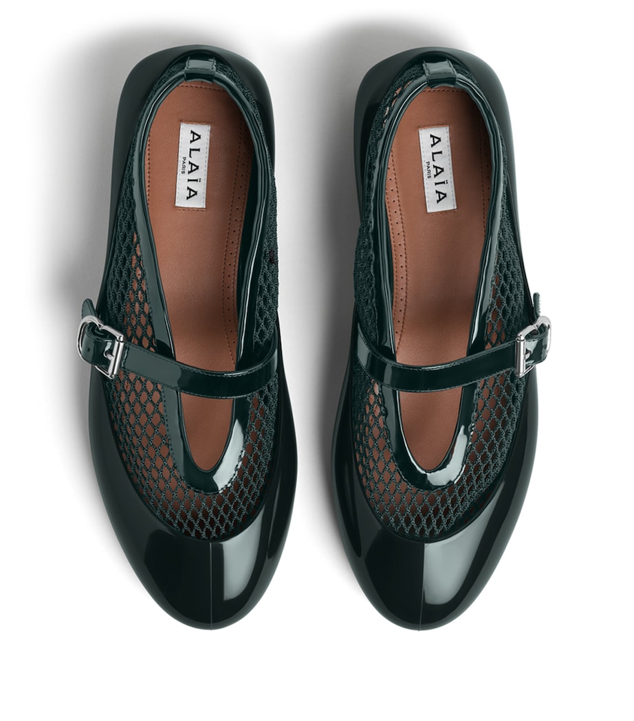 Alaïa Patent Leather Fishnet Ballet Pumps Vert Foret Image 3