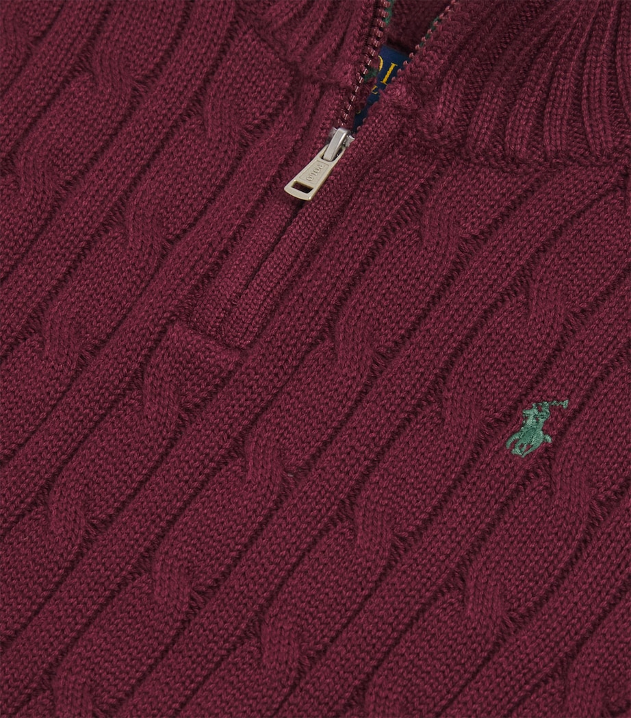 Cotton Cable Knit Quarter Zip Sweater (2-7 Years) WINE Image 3