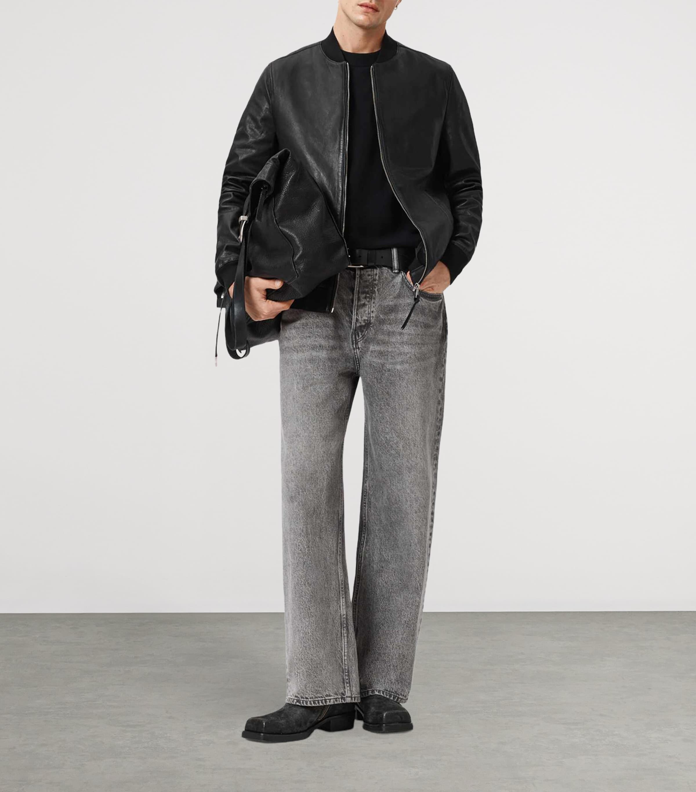 AllSaints Mens Leather Morten Bomber Jacket Black Image 7