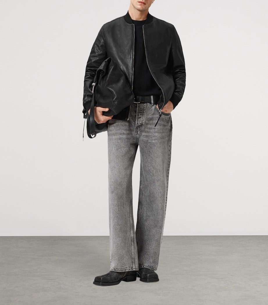 AllSaints Mens Leather Morten Bomber Jacket Black Image 7