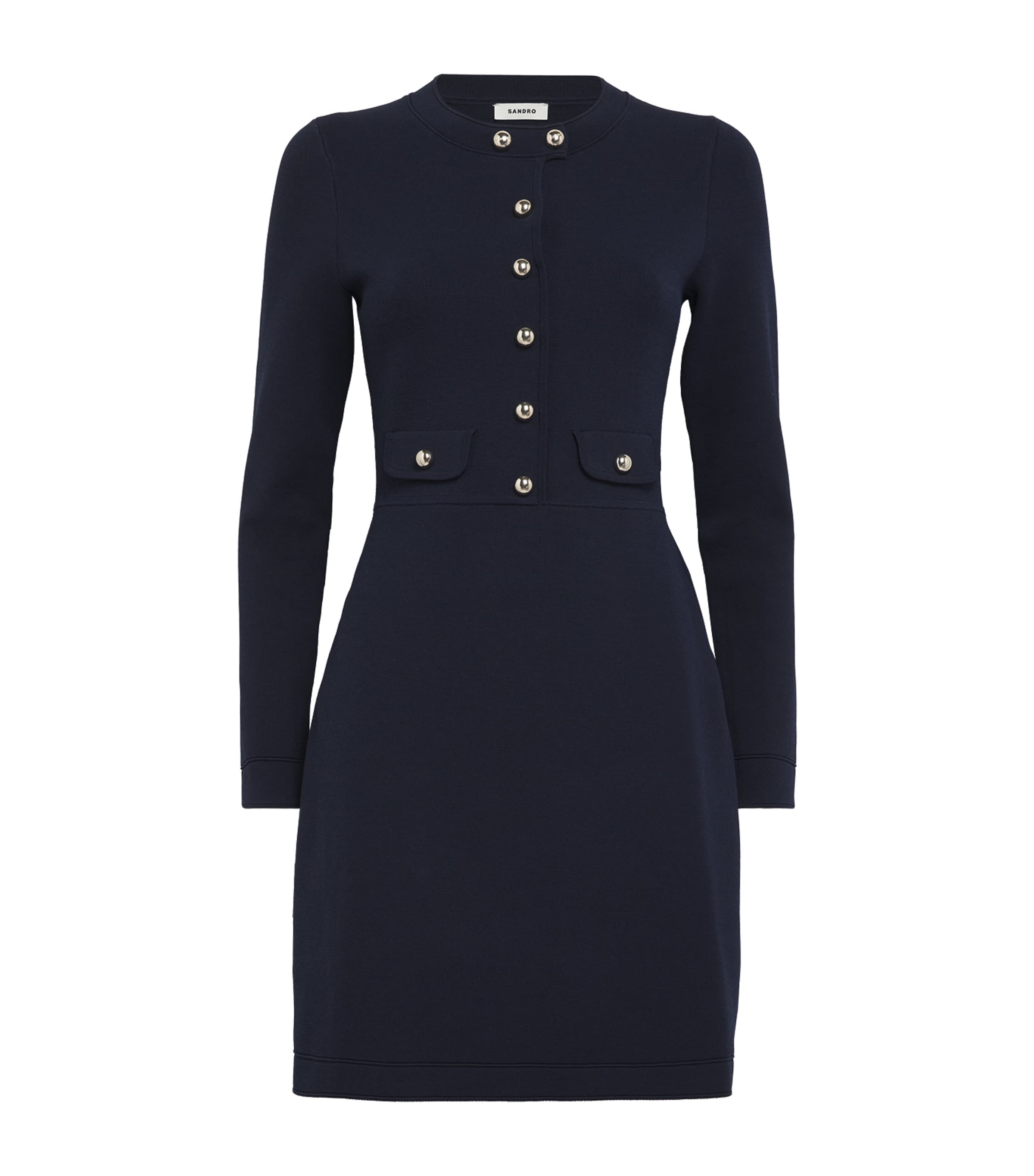 Sandro Knitted Button-up Mini Dress In Blue
