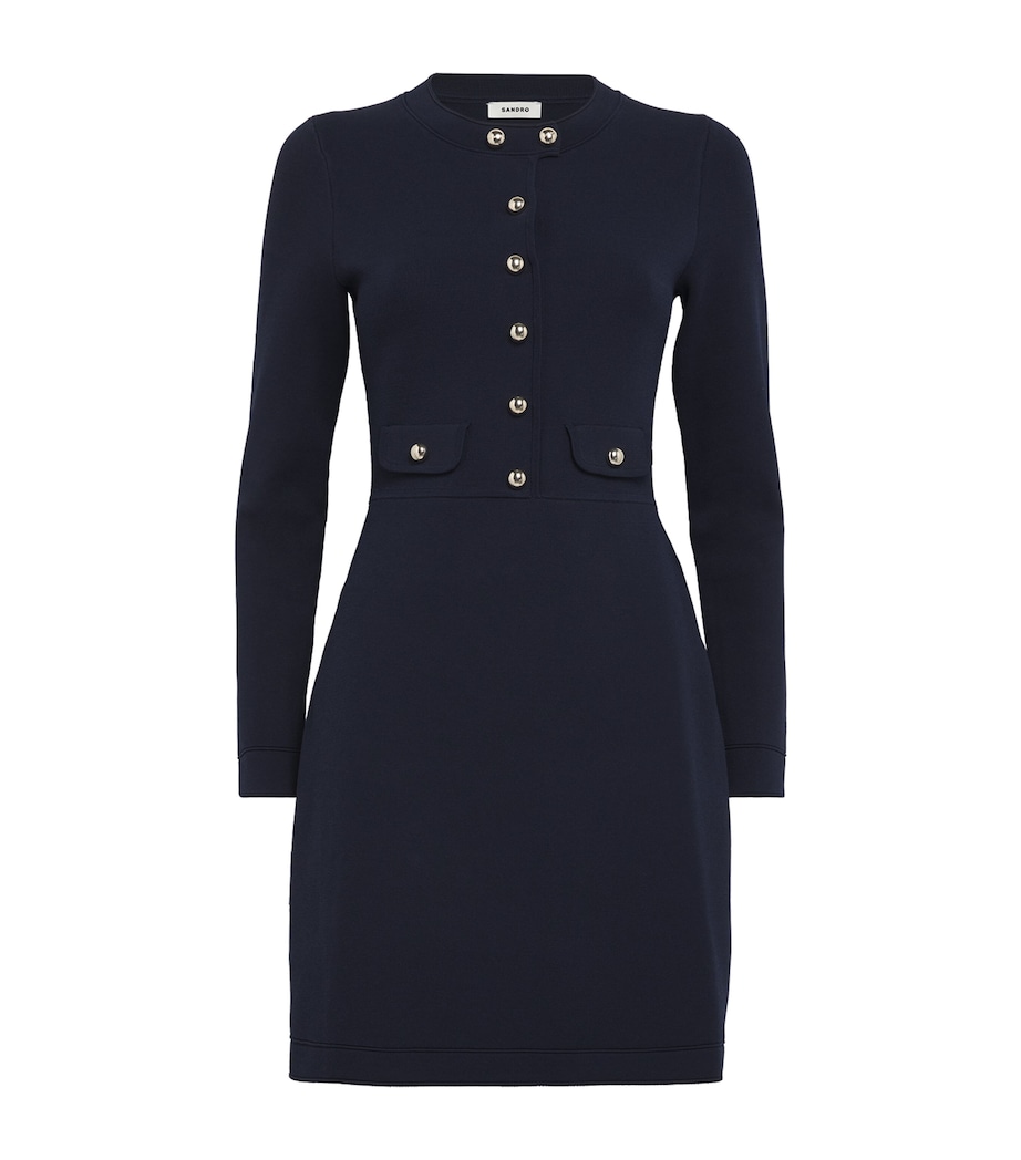 Knitted Button-Up Mini Dress NAVY BLUE Image 1