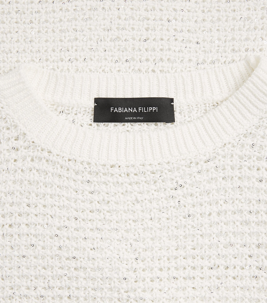 Fabiana Filippi Womens Crochet Sequin Sweater Bianco Seta Image 6