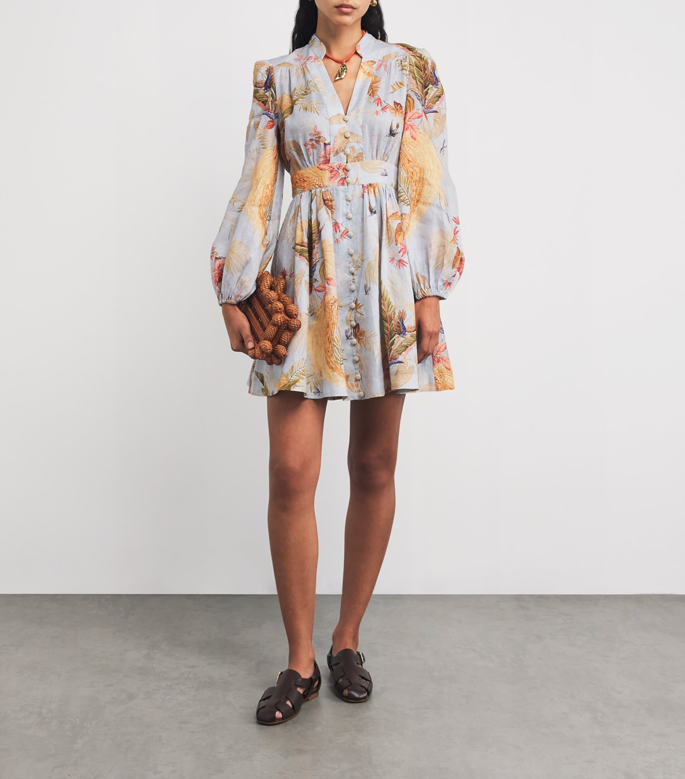 Zimmermann Linen Palm Ascension Mini Dress | Harrods UK