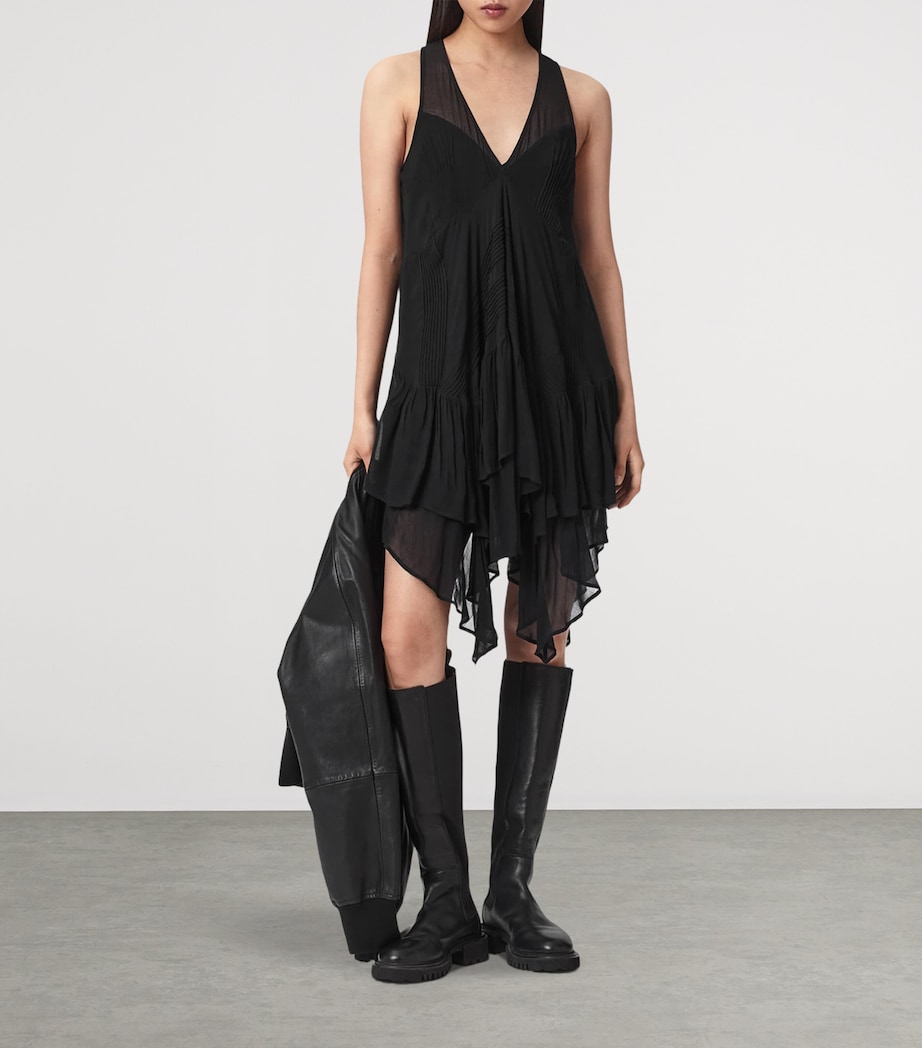 AllSaints Womens Asymmetric Tiered Gretel Midi Dress Black Image 5