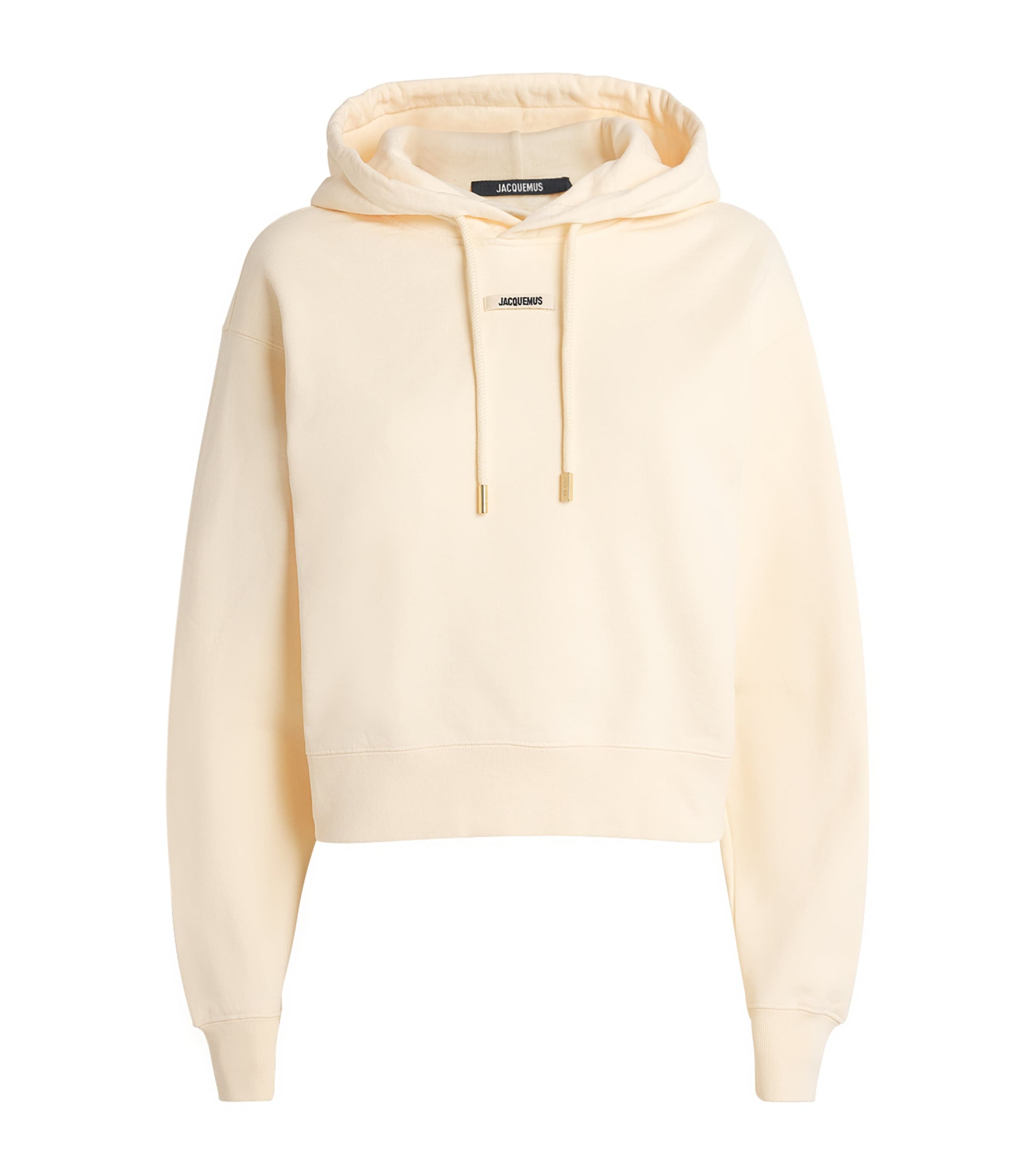 Jacquemus Cotton Hoodie With Drawstring Hood And Ribbed Details In Ivory