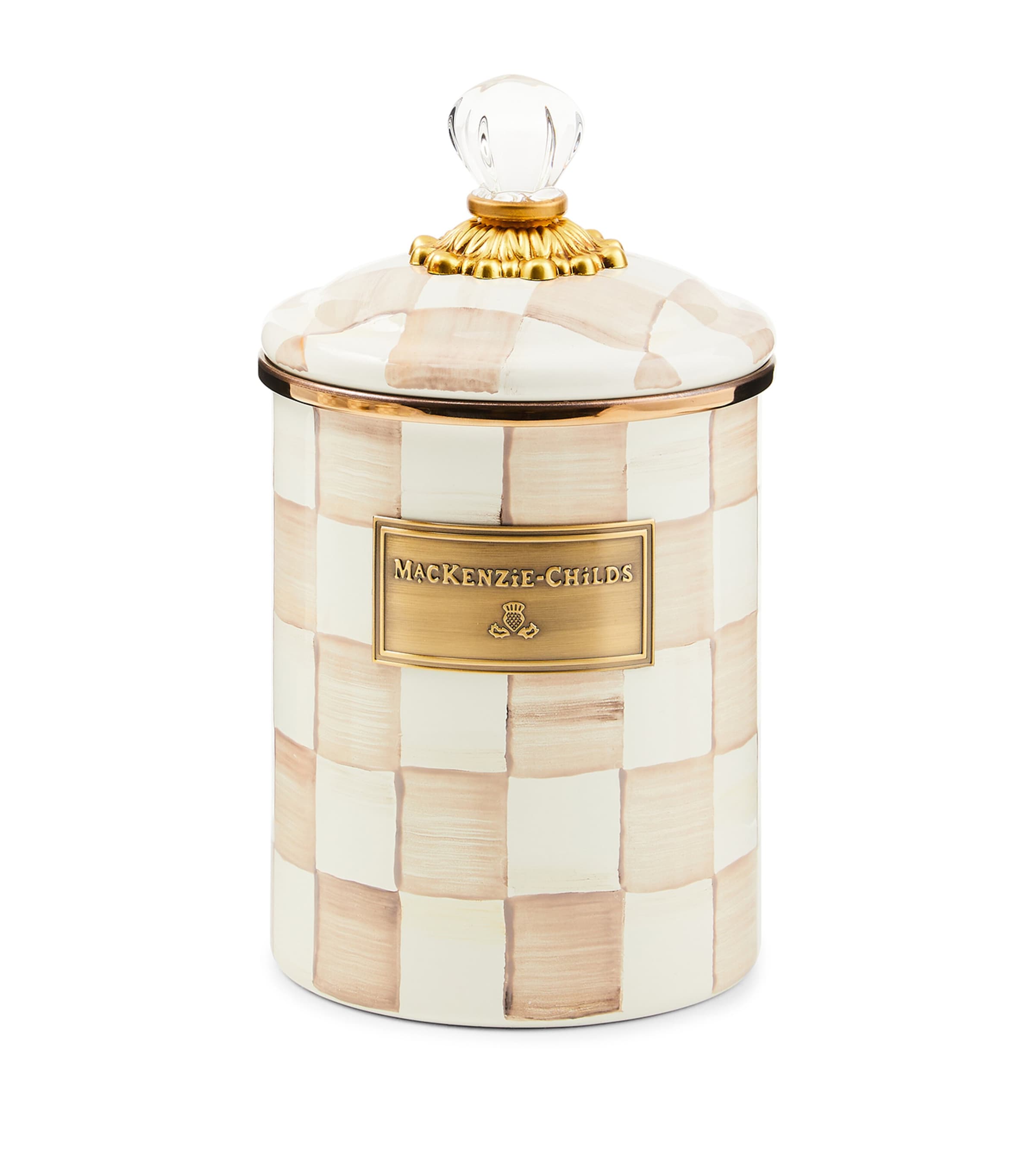 MacKenzie-Childs Medium Mocha Check Canister Beige Image 1