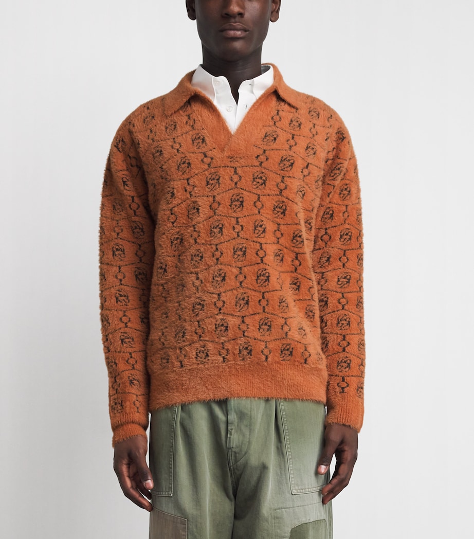 Drôle de Monsieur Mens Monogram Jacquard Polo Sweater Brown Image 4