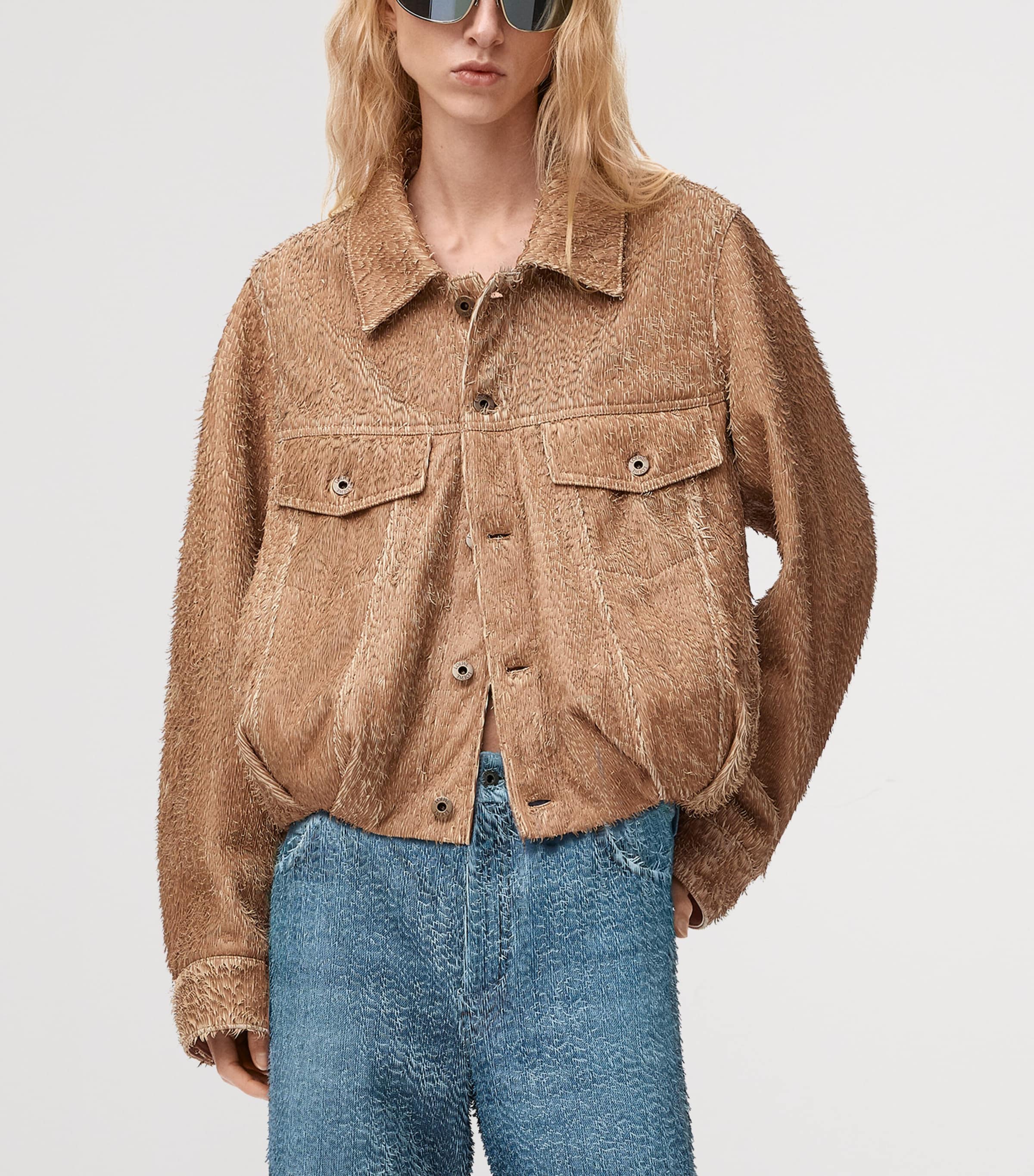 Textured Lambskin Oversized Jacket BEIGE Image 3