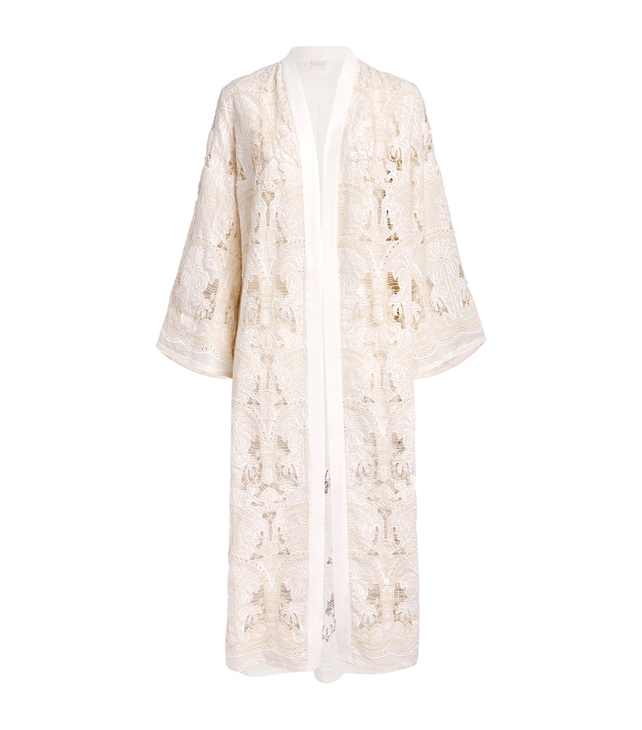Loretta Caponi Womens Cotton Embroidered Ansedonia Robe Isola Bella Image 1