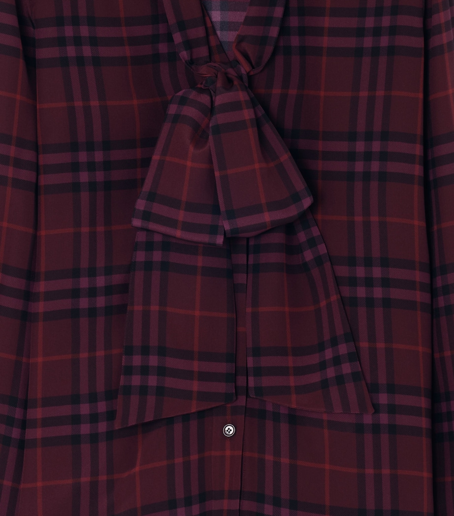 Burberry Womens Silk Check Pussybow Blouse Acer Purple Ip Check Image 4