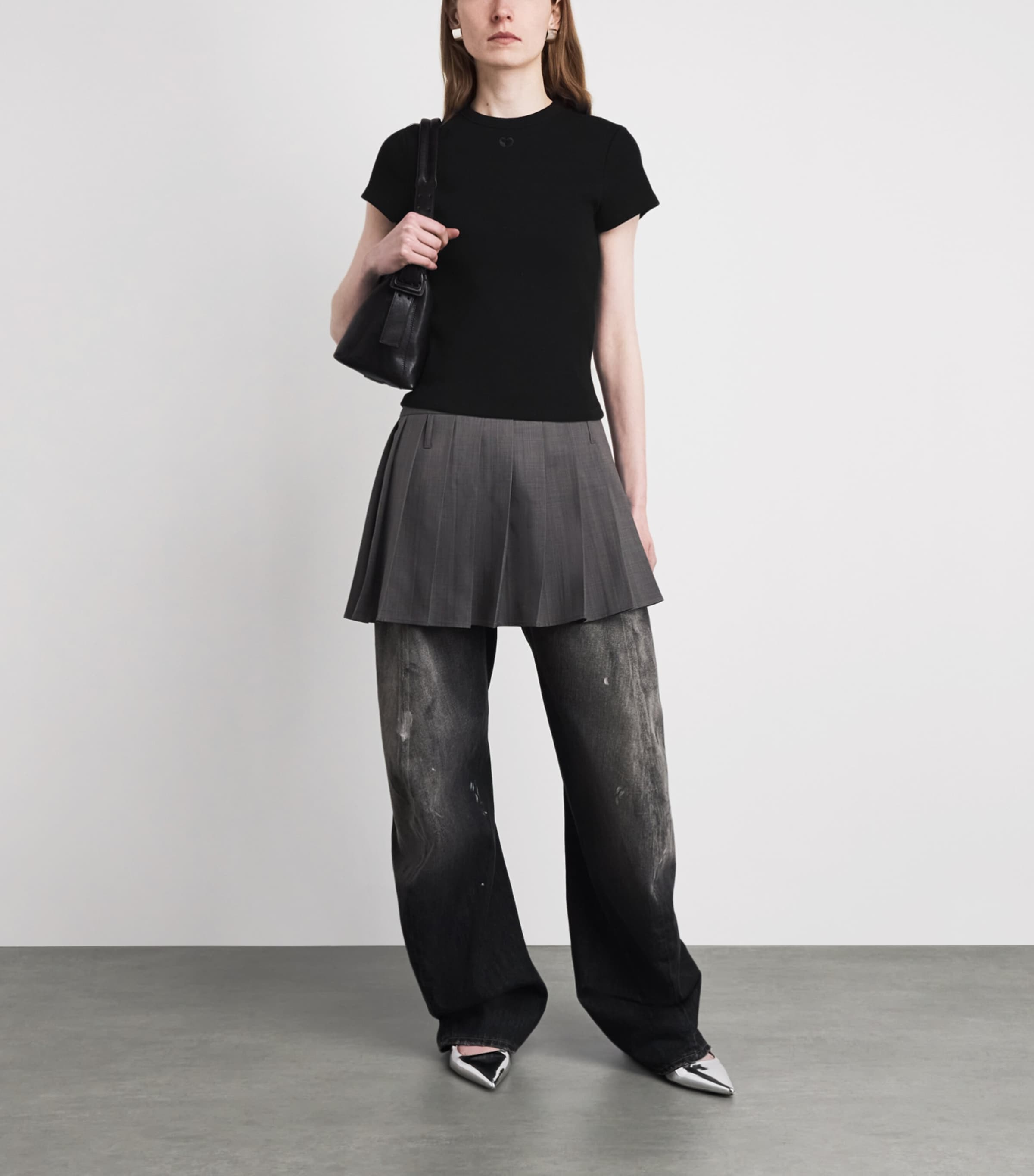 Maje Womens Stretch-Cotton Ribbed T-Shirt Black Image 2
