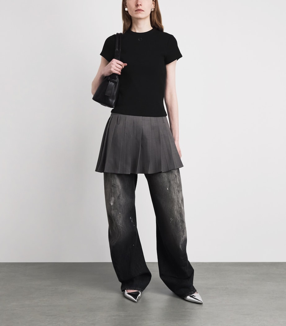 Maje Womens Stretch-Cotton Ribbed T-Shirt Black Image 2