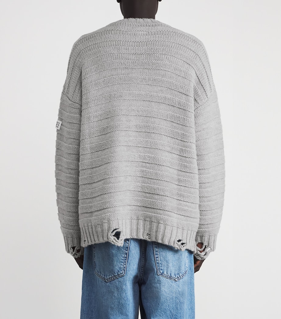 Wool-Blend Distressed Cardigan 857M - L GREY MELANG Image 4