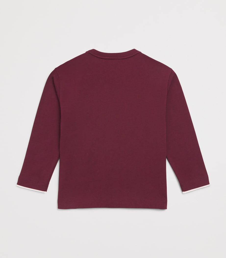 Emporio Armani Kids Embroidered Long-Sleeve T-Shirt (4-16 Years) Maroon Banner Image 2