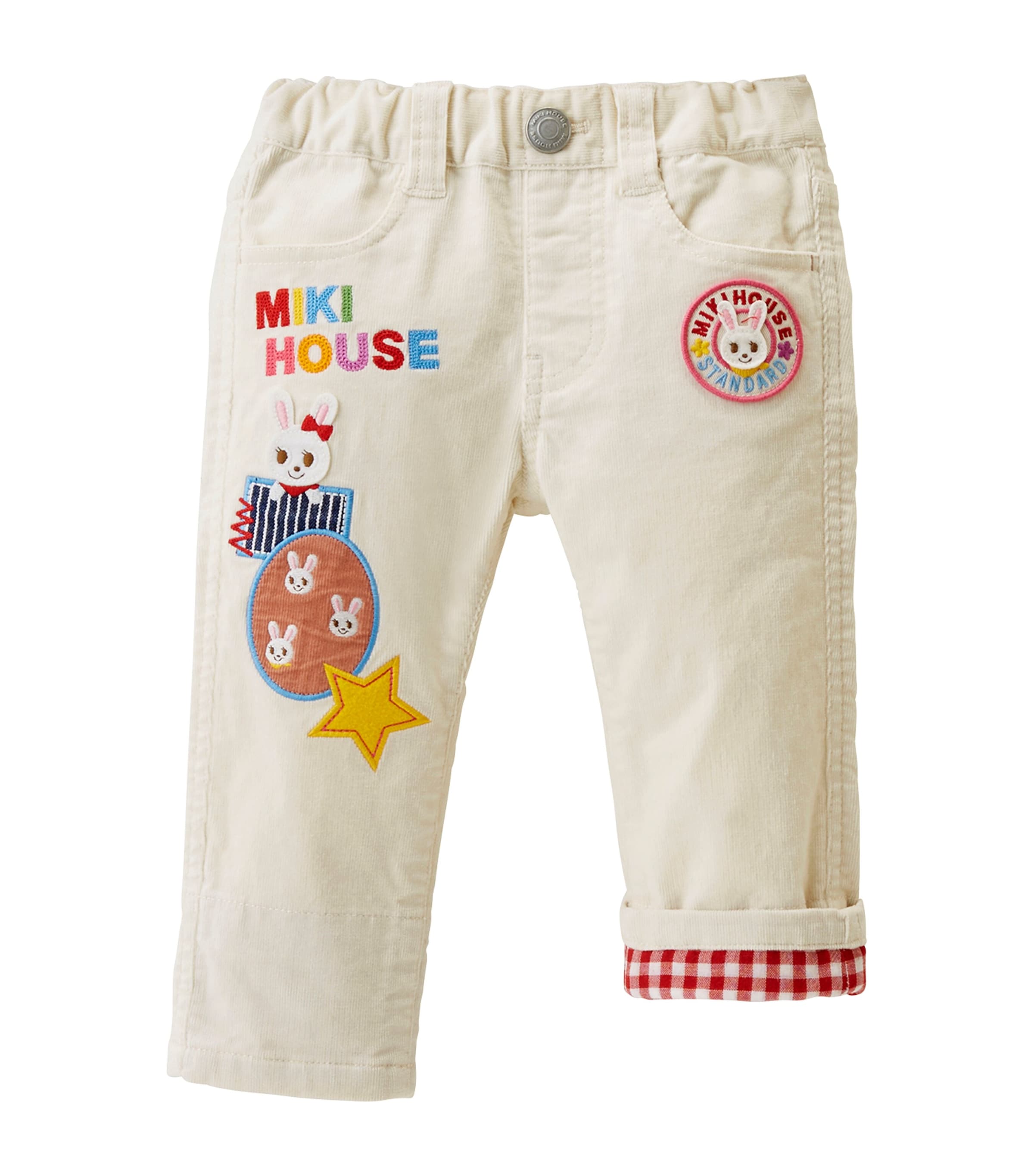 Shop Miki House Embroidered Patchwork Jeans In White