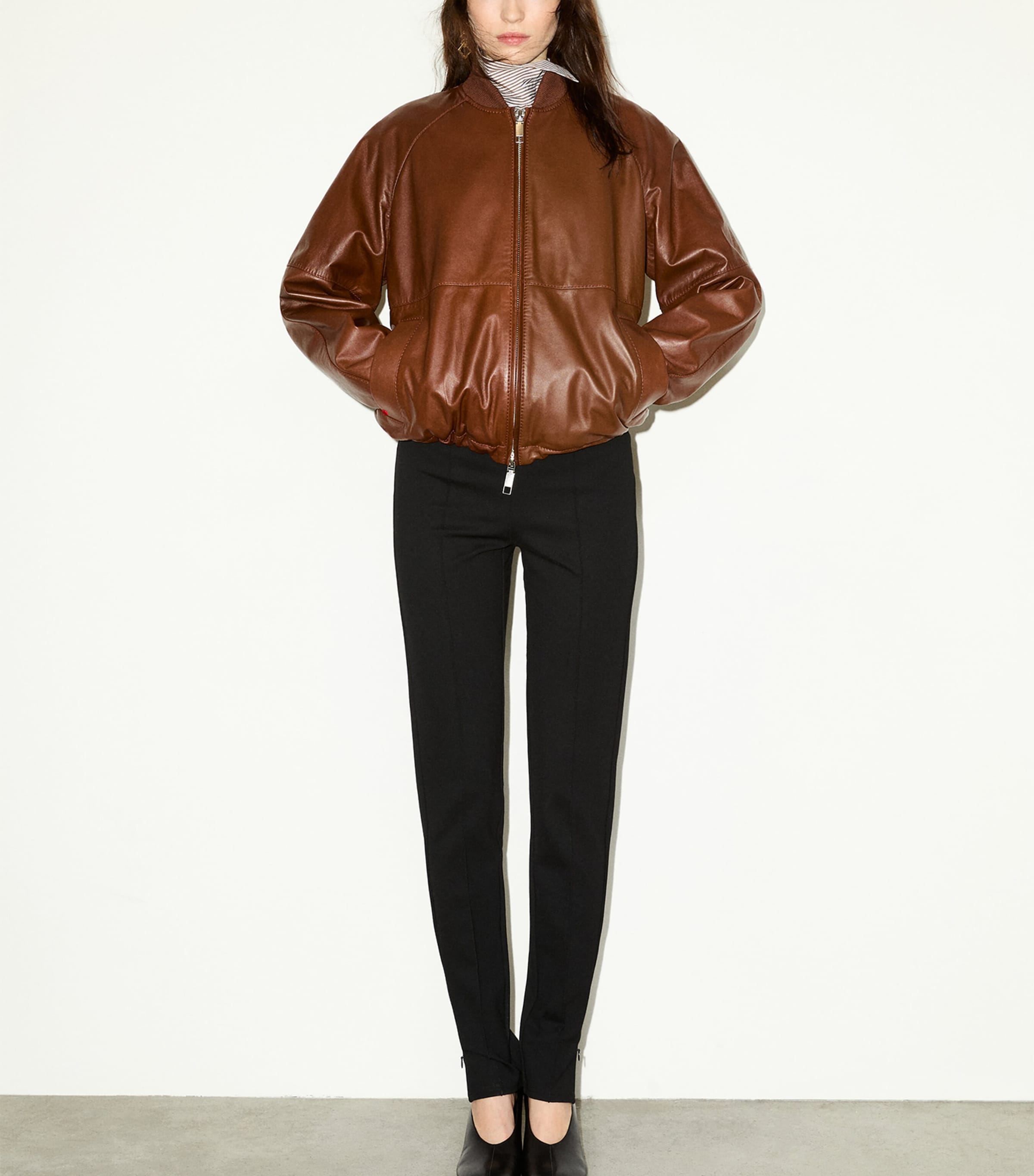 MAX&Co. Womens Leather Bomber Jacket Cognac Image 6