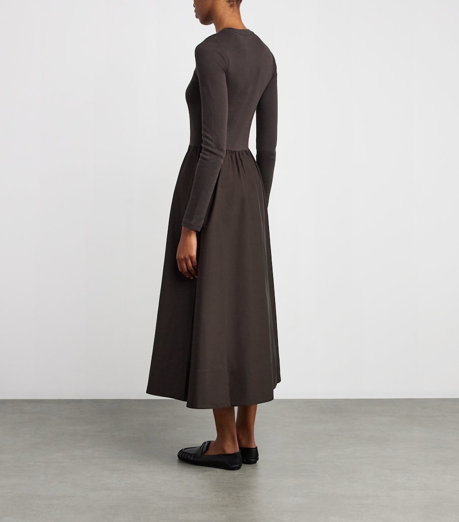 Cotton A-Line Midi Dress BROWN Image 4
