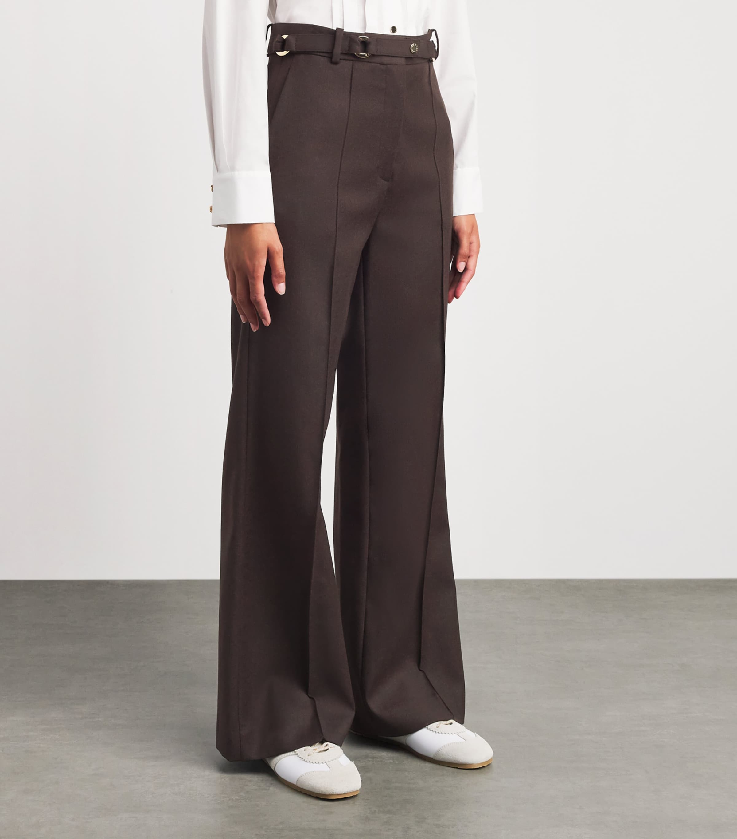Sandro Paris Womens Wool-Blend Ring-Detail Trousers Light Brown Image 4