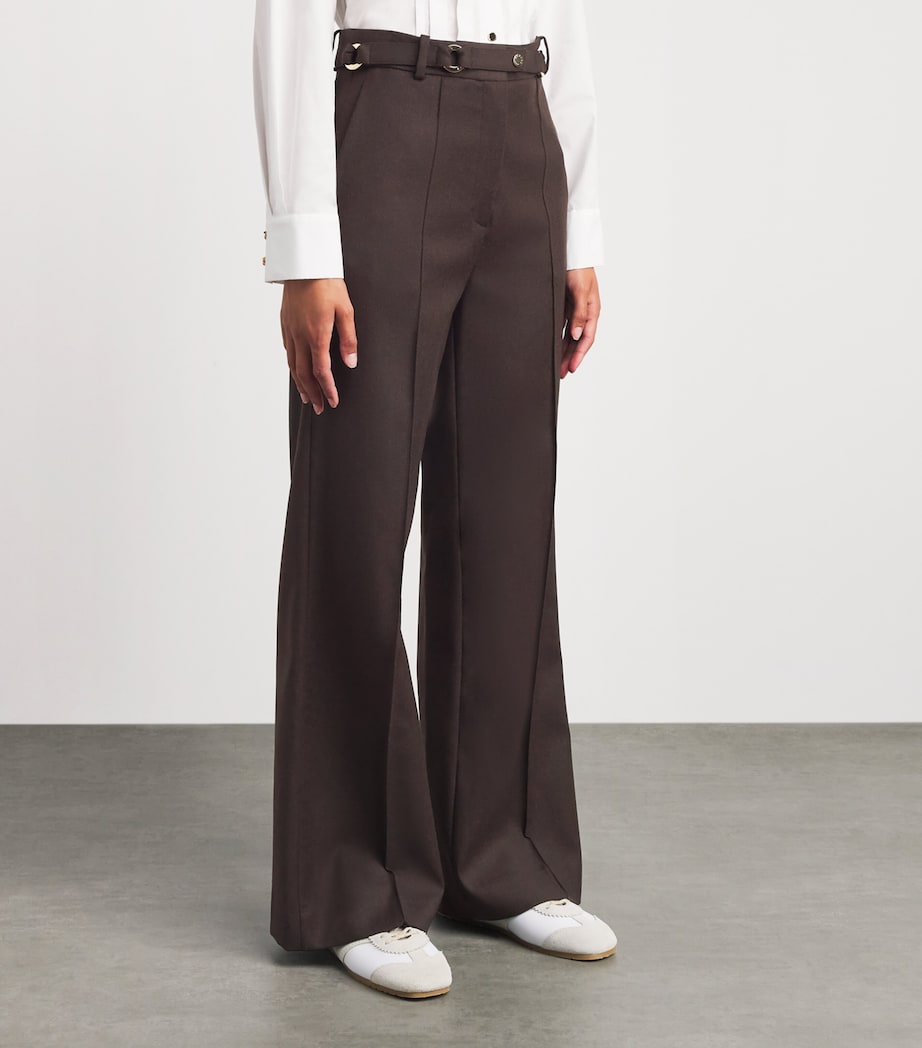 Sandro Paris Womens Wool-Blend Ring-Detail Trousers Light Brown Image 4