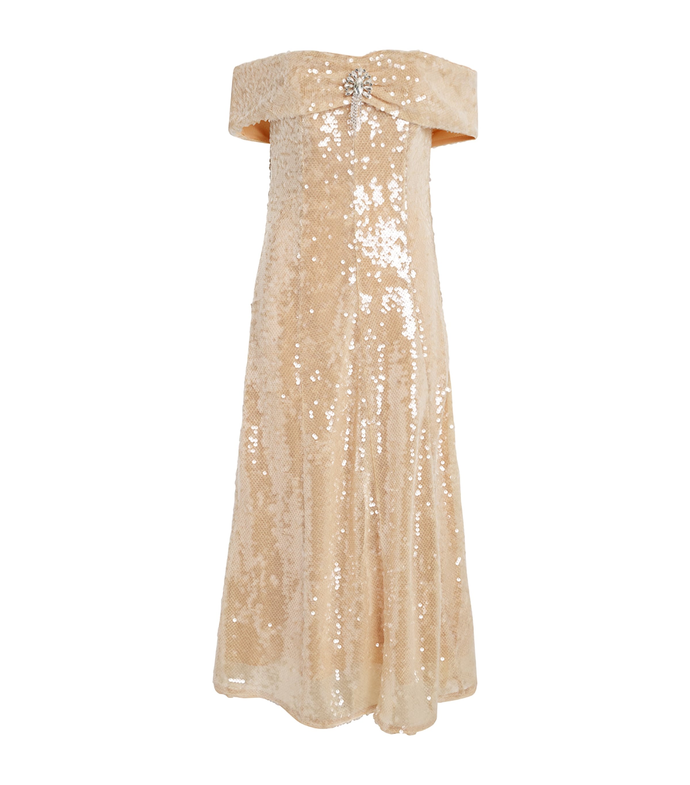 Self-portrait Gold Sequin Off-the-shoulder Dress In Gold