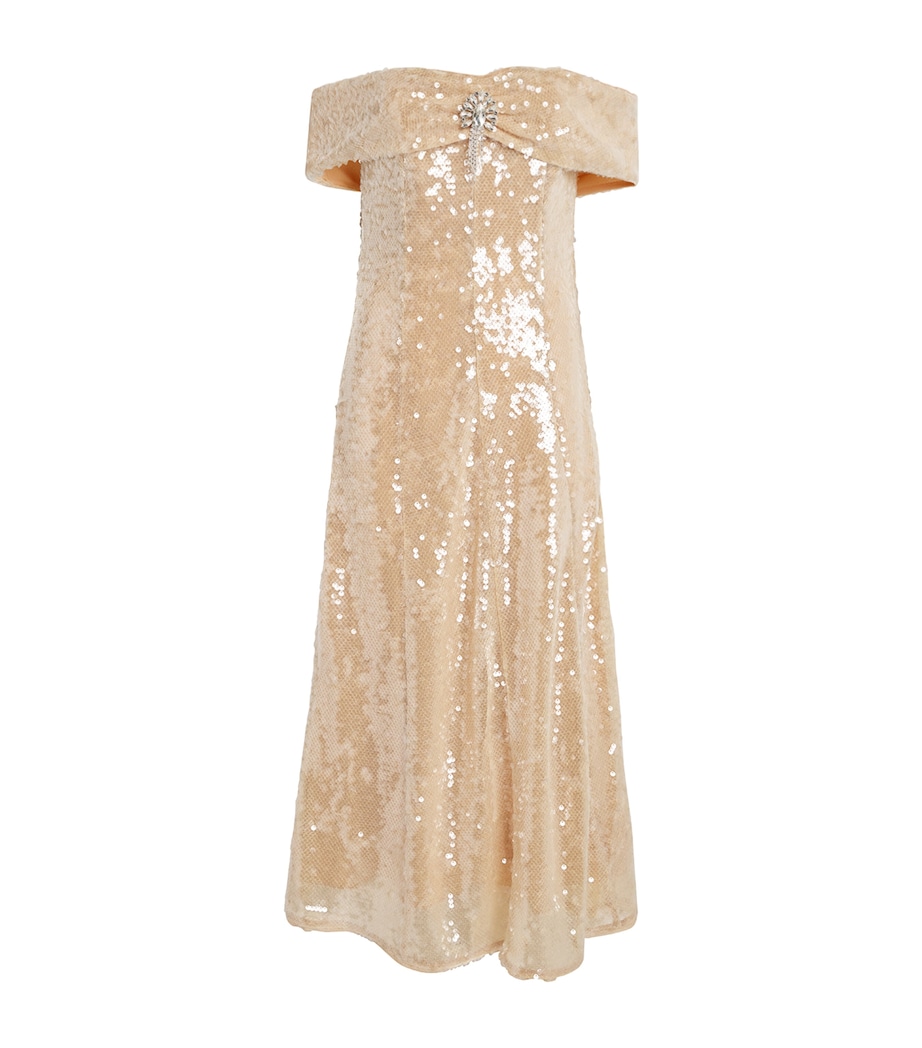 Embellished Off-The-Shoulder Midi Dress GOLD Image 1