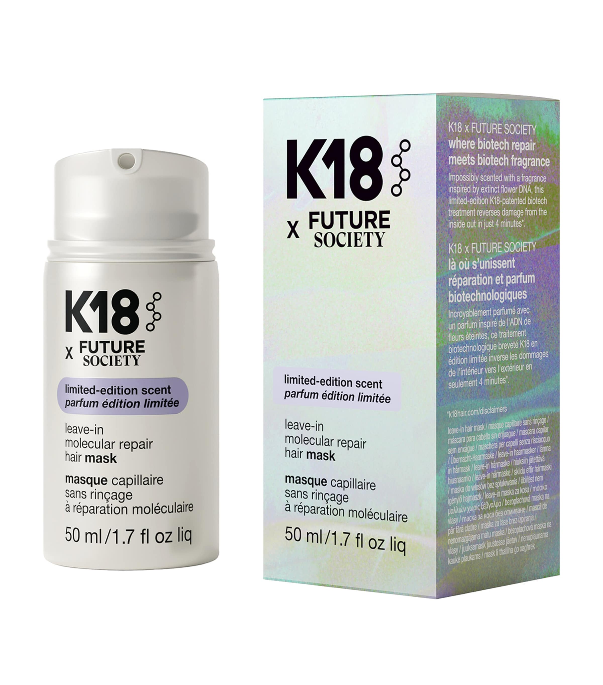 K18 X Future Society Leave-in Molecular Repair Hair Mask In White