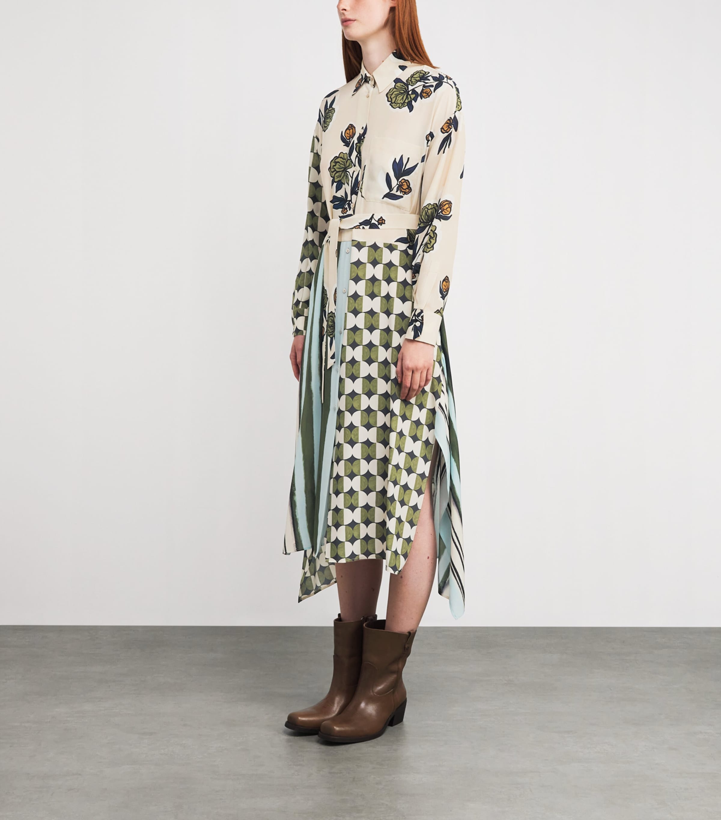 Silk Printed Midi Dress BEIGE Image 3