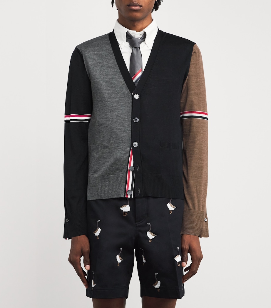 Virgin Wool Tricolour Cardigan NAVY/GREY/BROWN Image 3