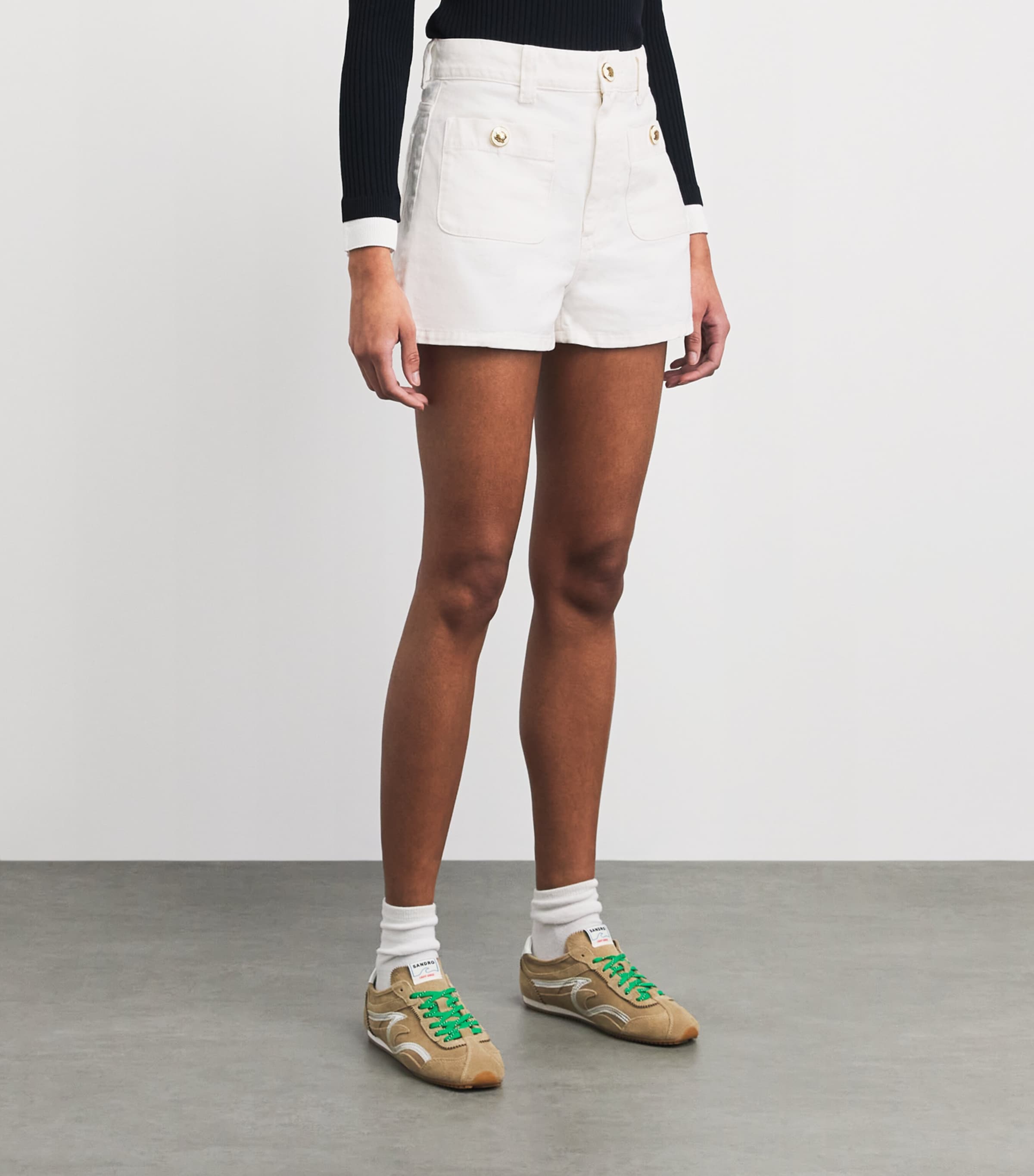 Sandro Paris Womens Denim High-Waist Shorts White Image 4