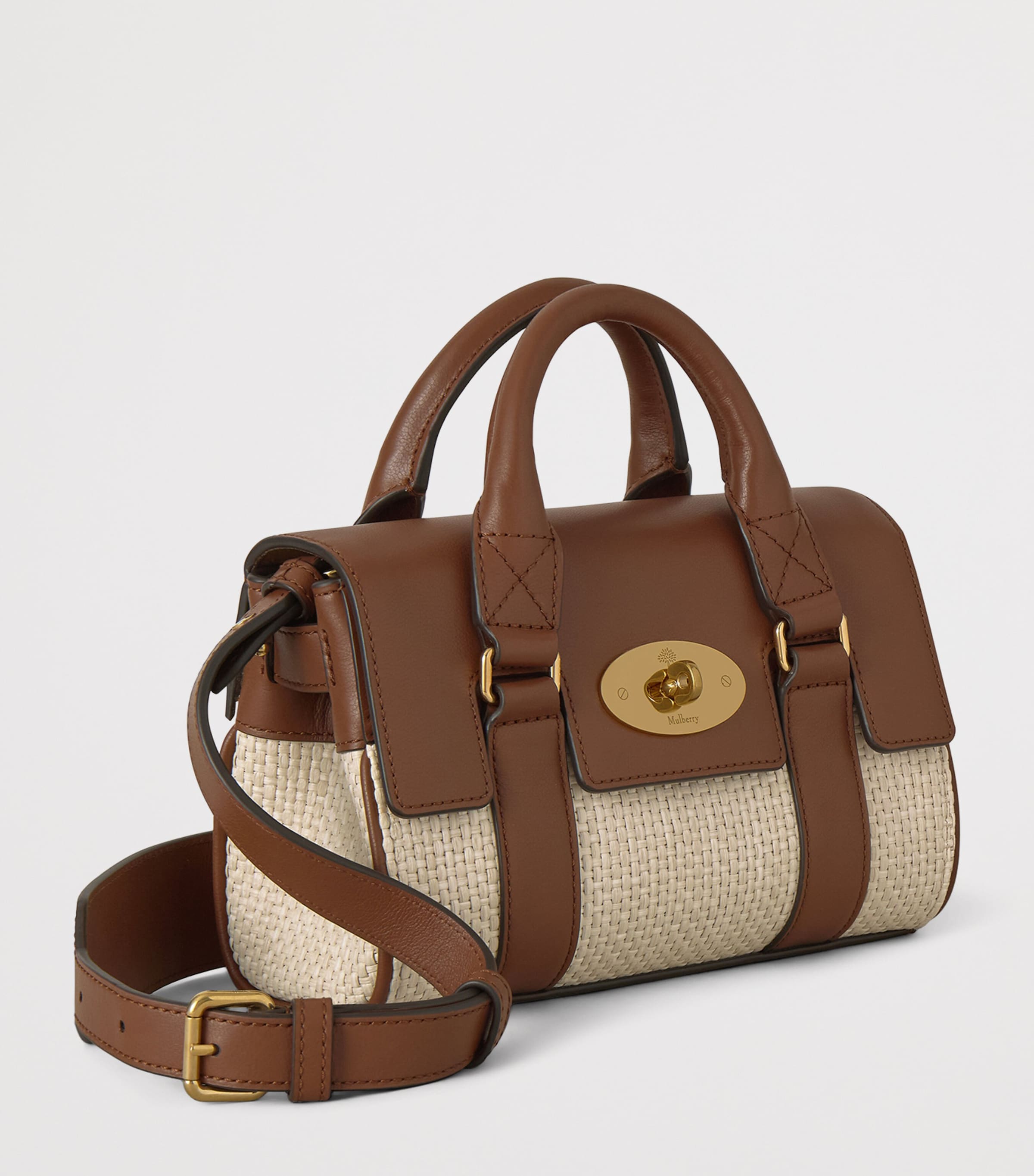 Mulberry Mini Raffia and Leather Bayswater Top-Handle Bag Ecru Bright Oak Image 2