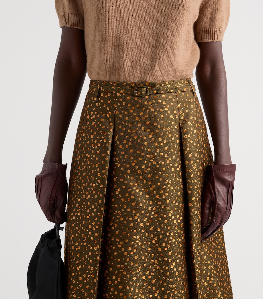 Prada Womens Floral Jacquard Pleated Midi Skirt Green Image 6