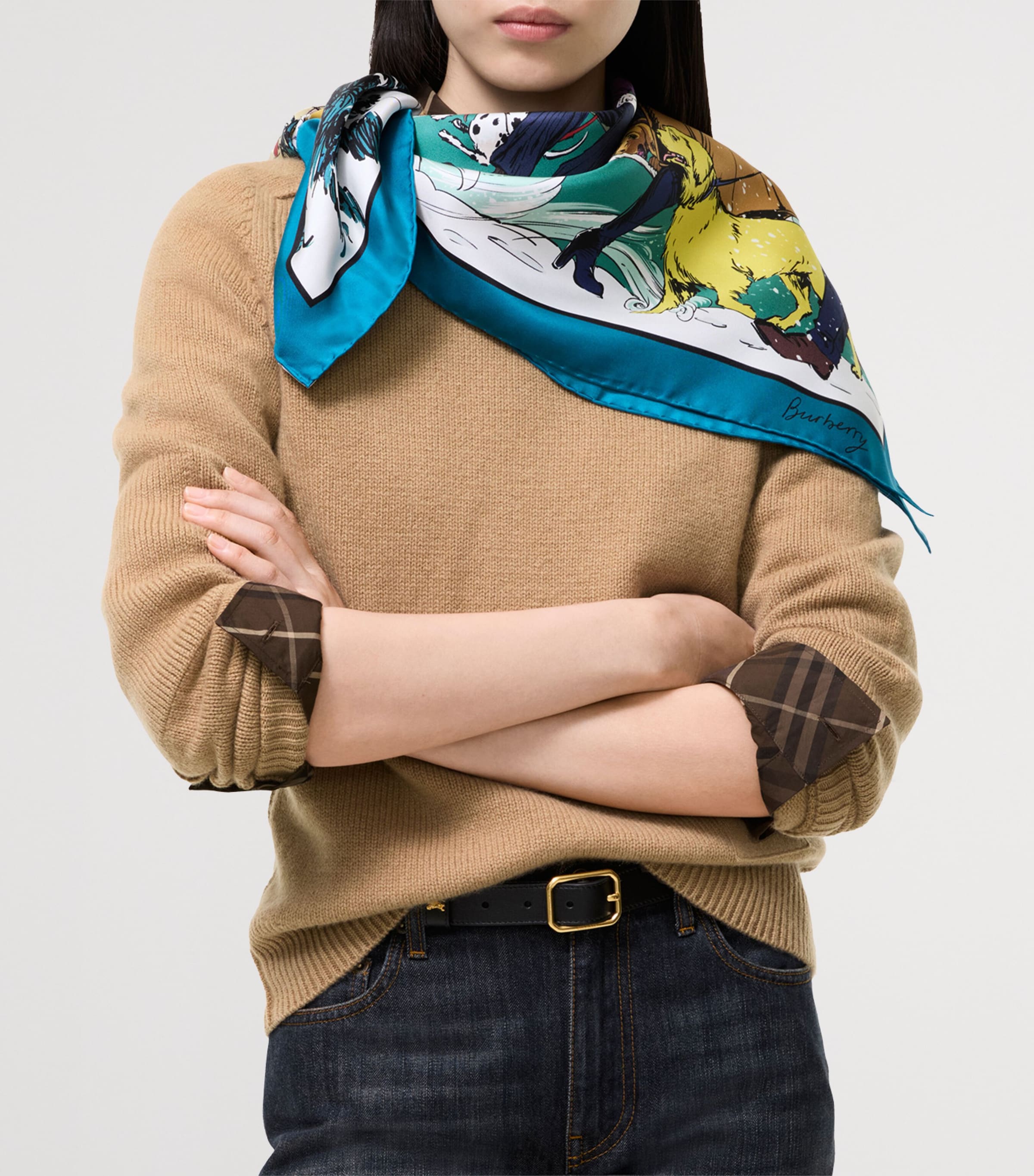 Burberry Silk London Park Scarf Bright Teal Image 3