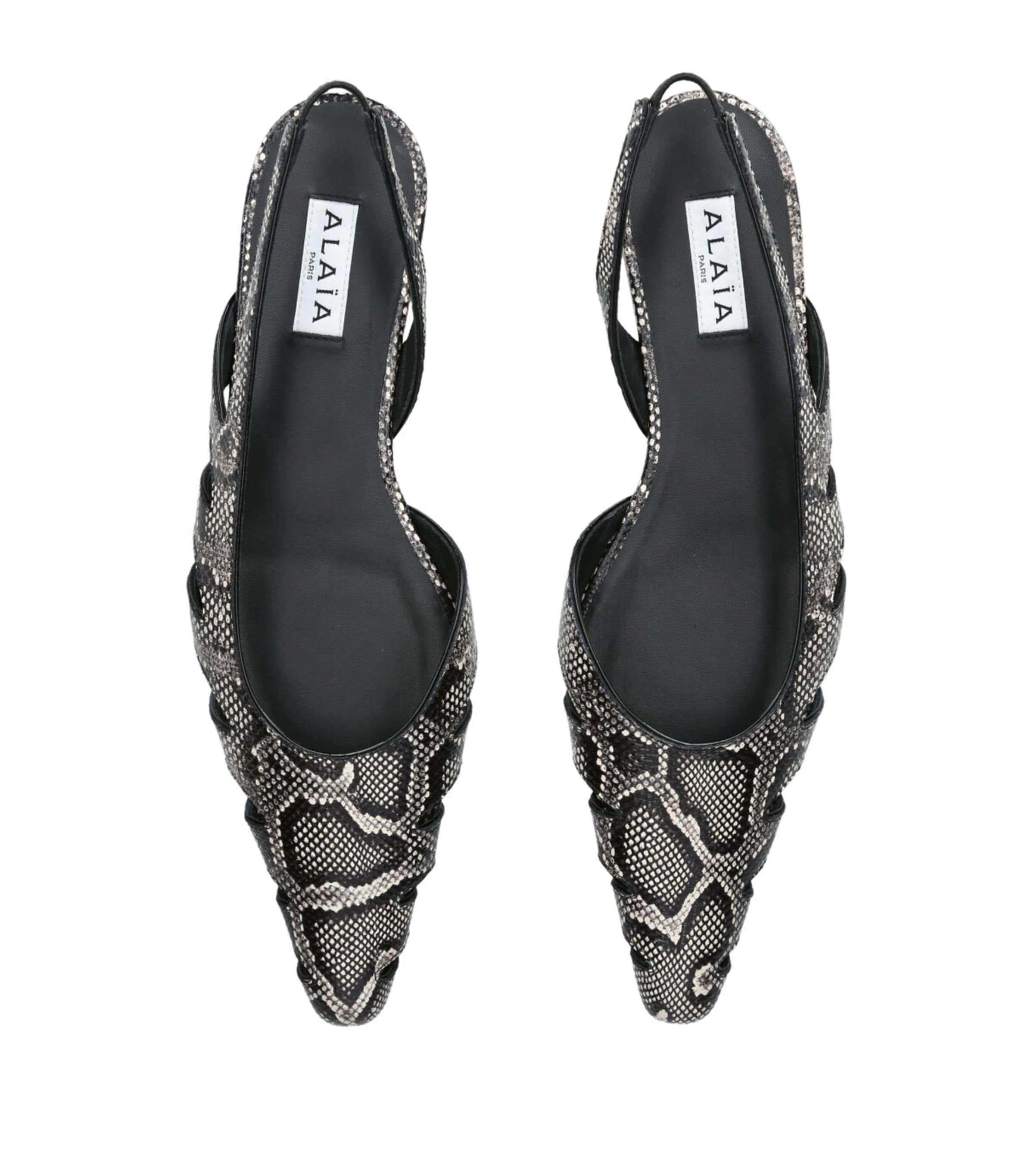 Leather Embossed Slingback Flats WHITE/BLK Image 4