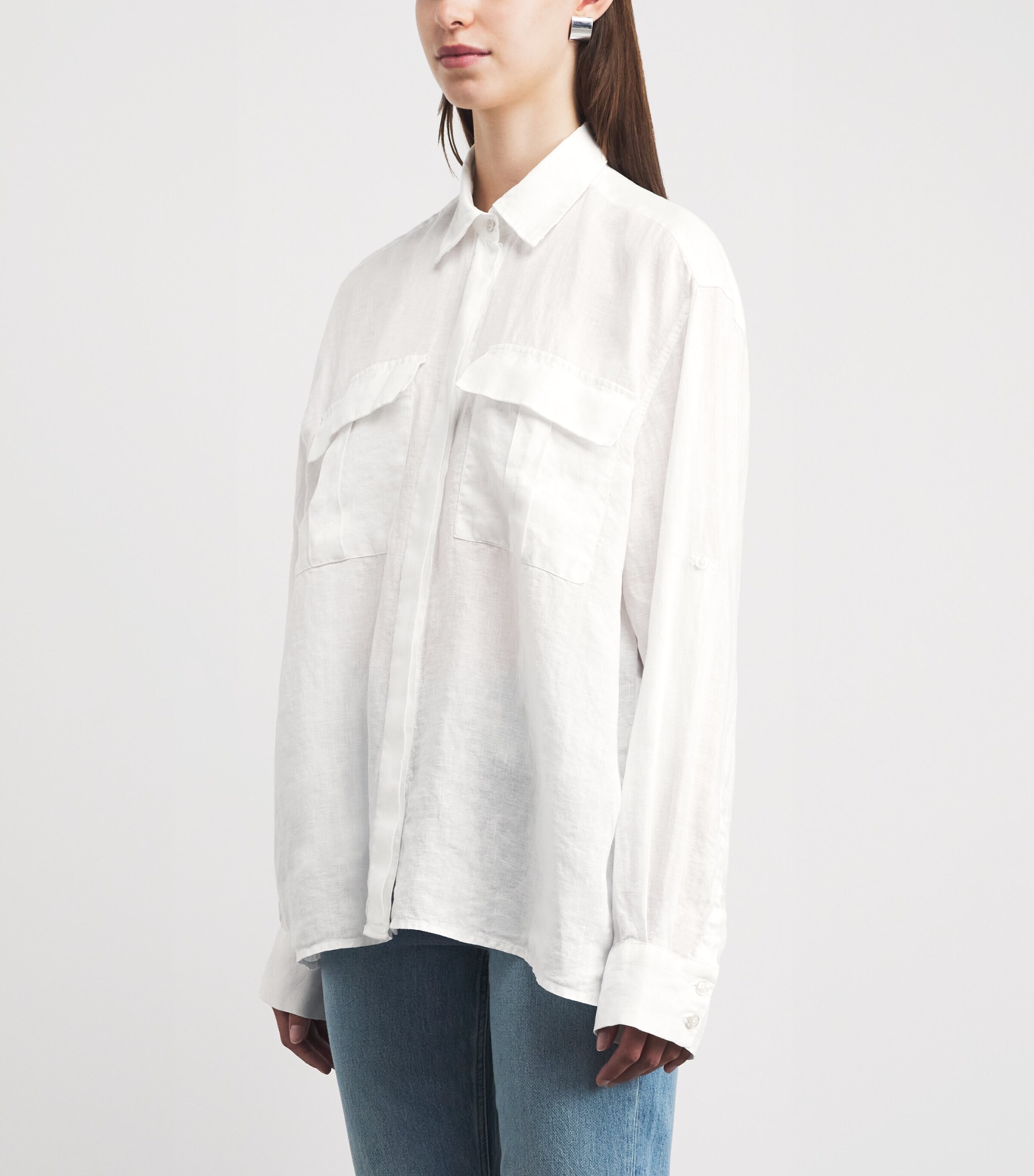 7 For All Mankind Womens Linen Patch-Pocket Shirt Linen White Image 4