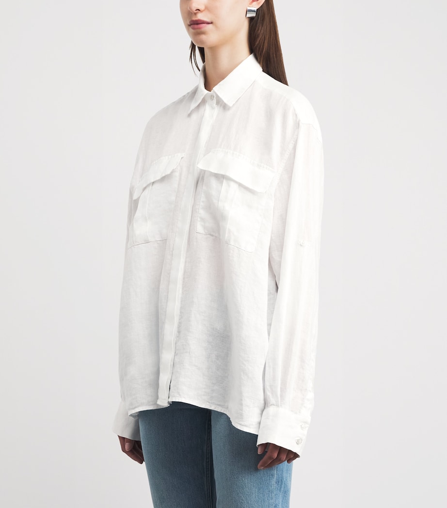 7 For All Mankind Womens Linen Patch-Pocket Shirt Linen White Image 4