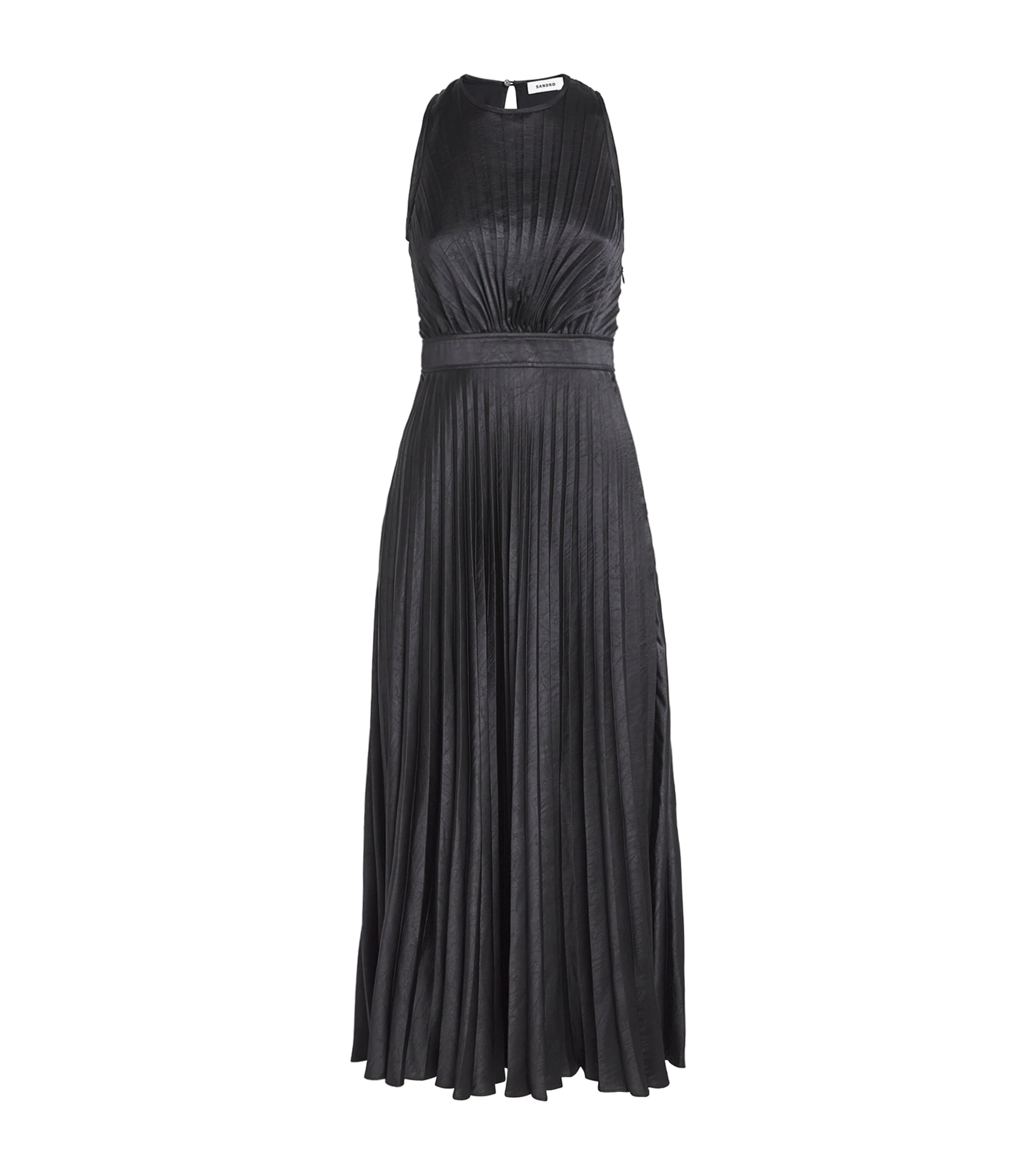 Shop Sandro Sunray Pleated Midi Dress In Black