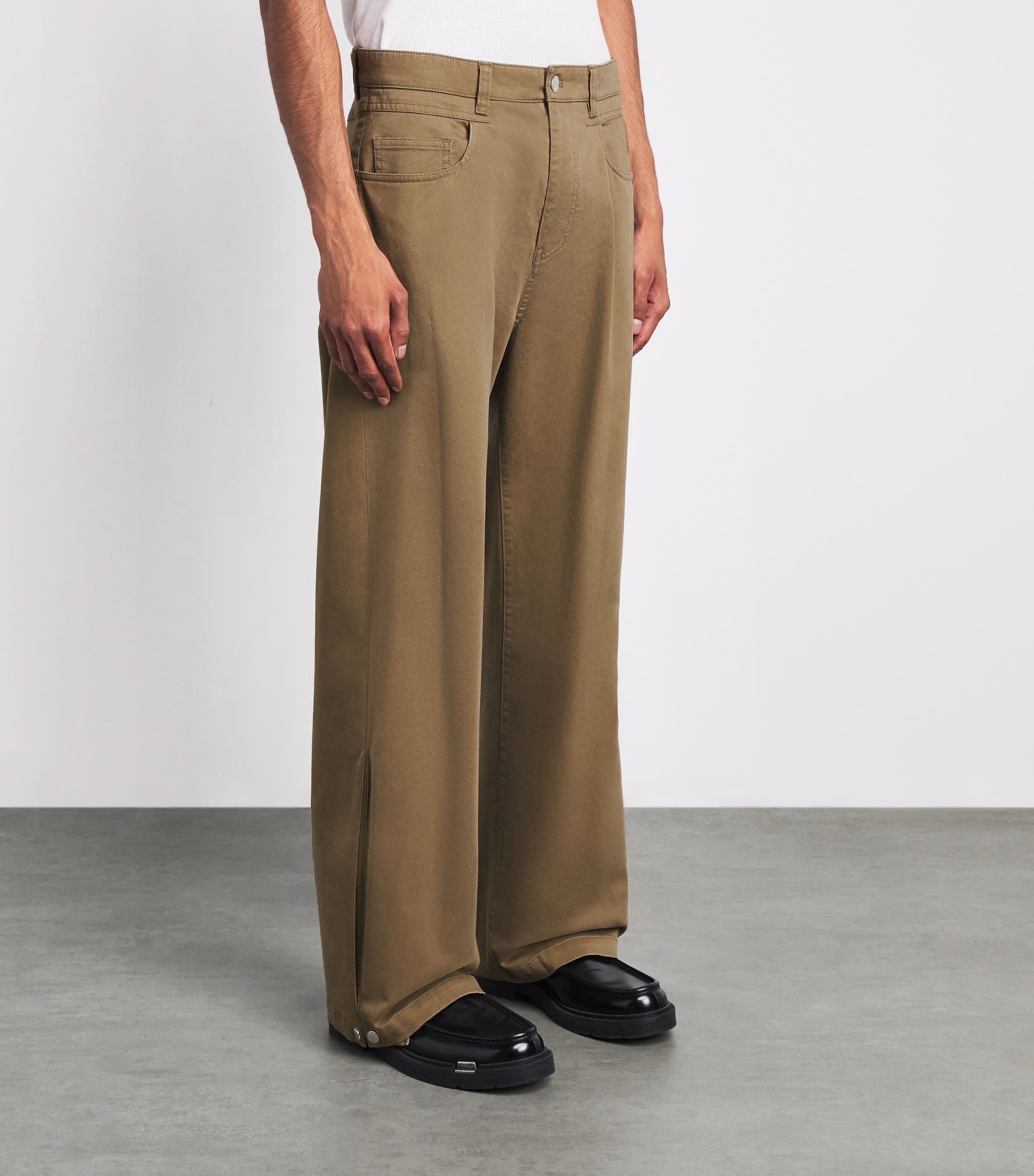 System Mens Cotton-Blend Side-Pleated Trousers Khaki Beige Image 4