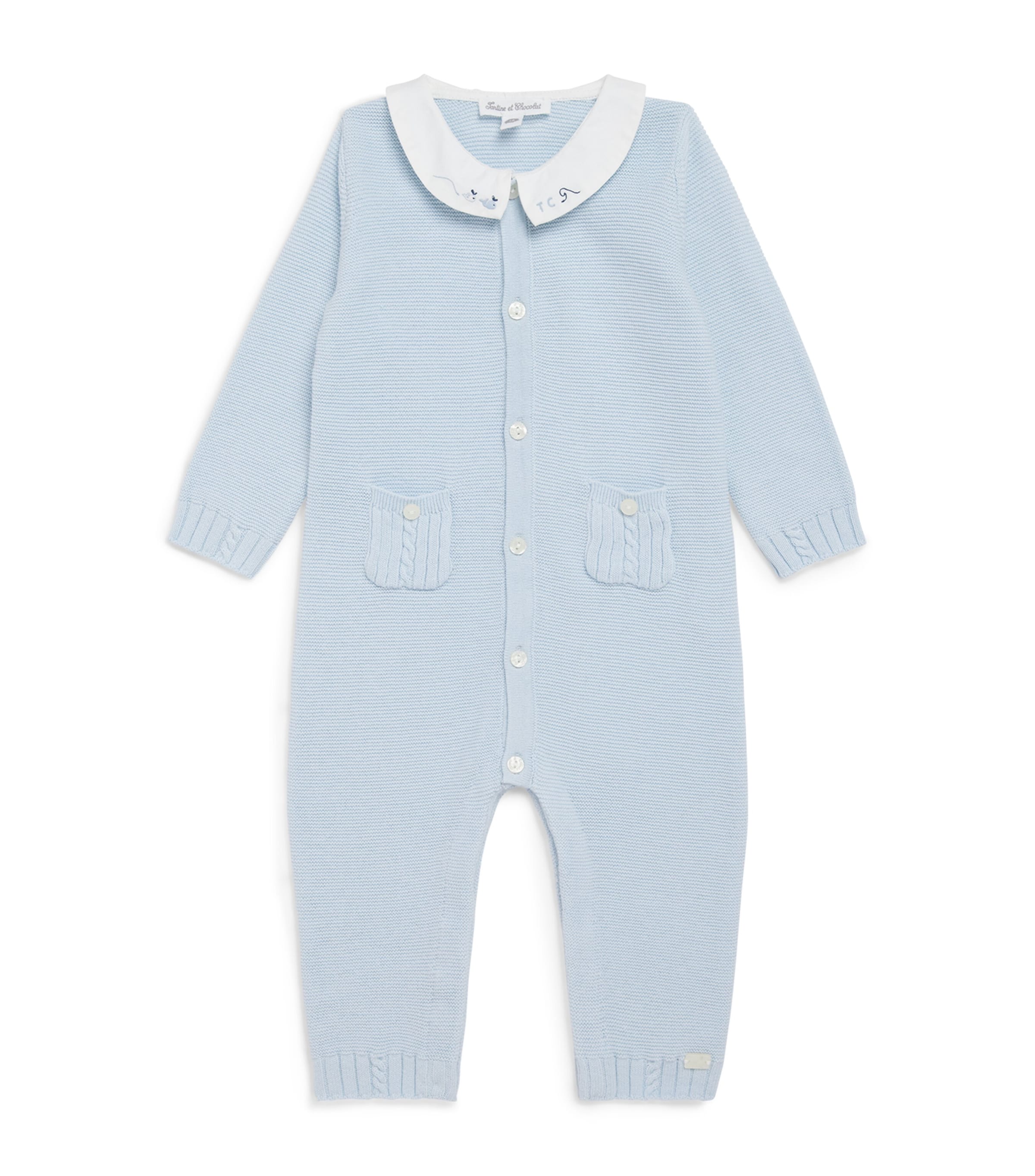 Tartine Et Chocolat Cotton Button-up Playsuit In Blue
