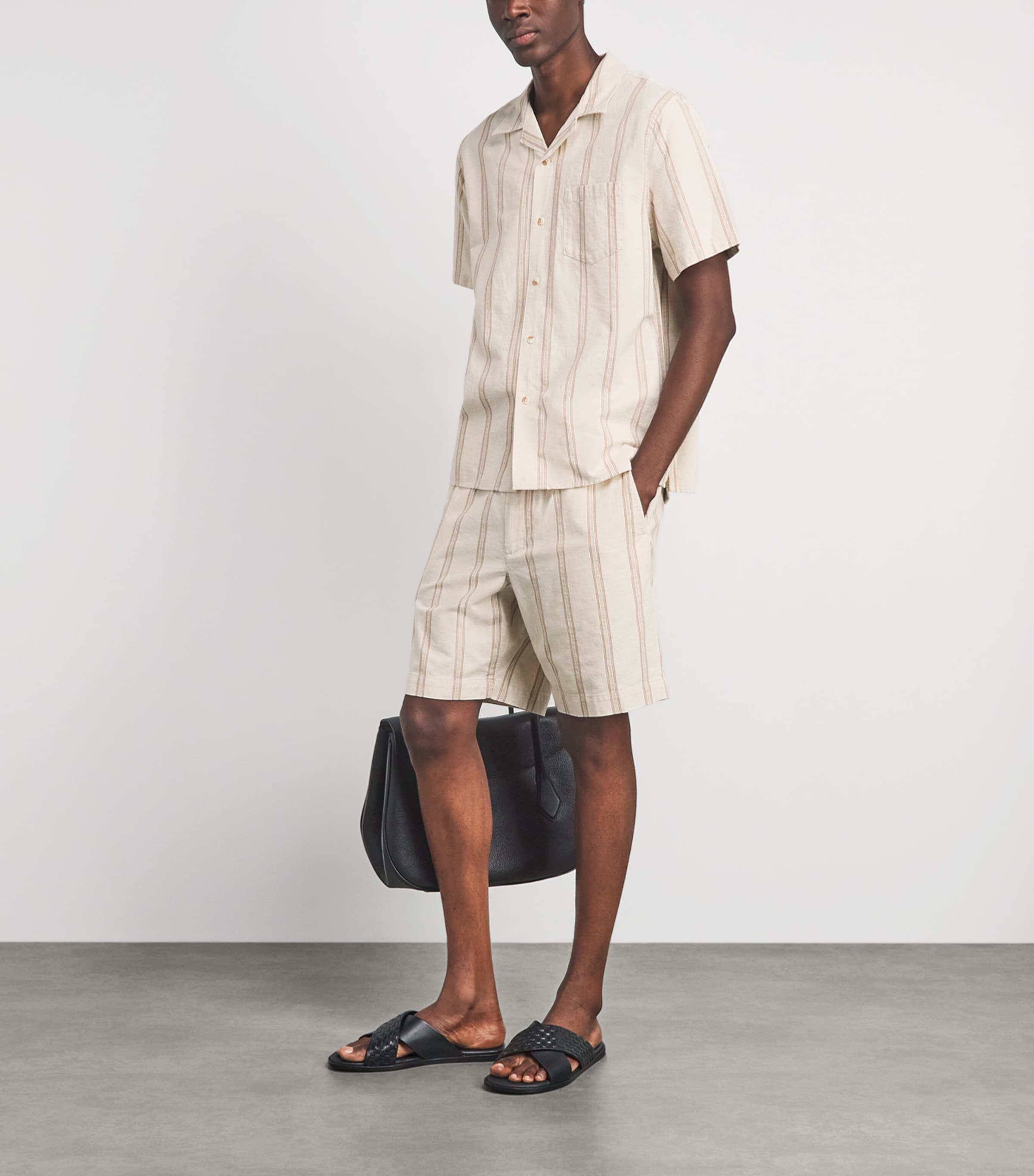 Vince Mens Cotton-Hemp Stripe Shorts Midland/smock White Image 2