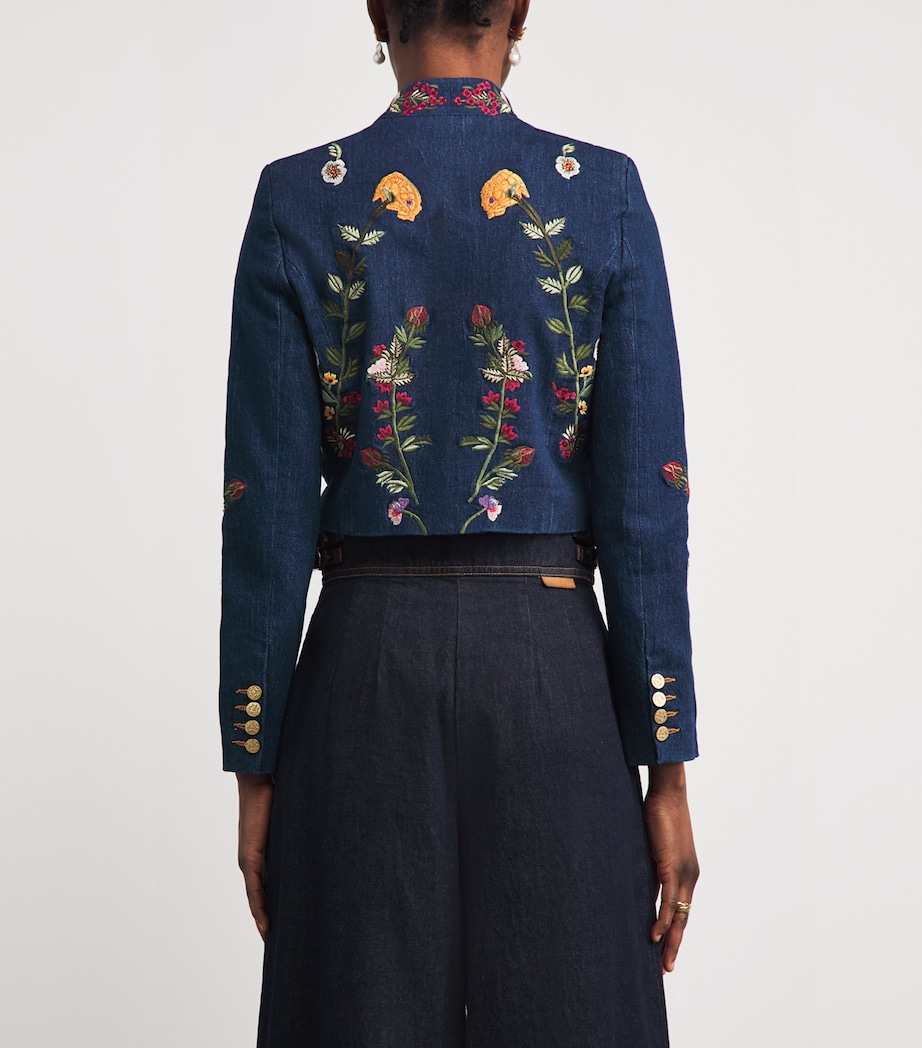 Alice+Olivia Womens Embroidered Emerson Denim Jacket Drk Mlti Image 5