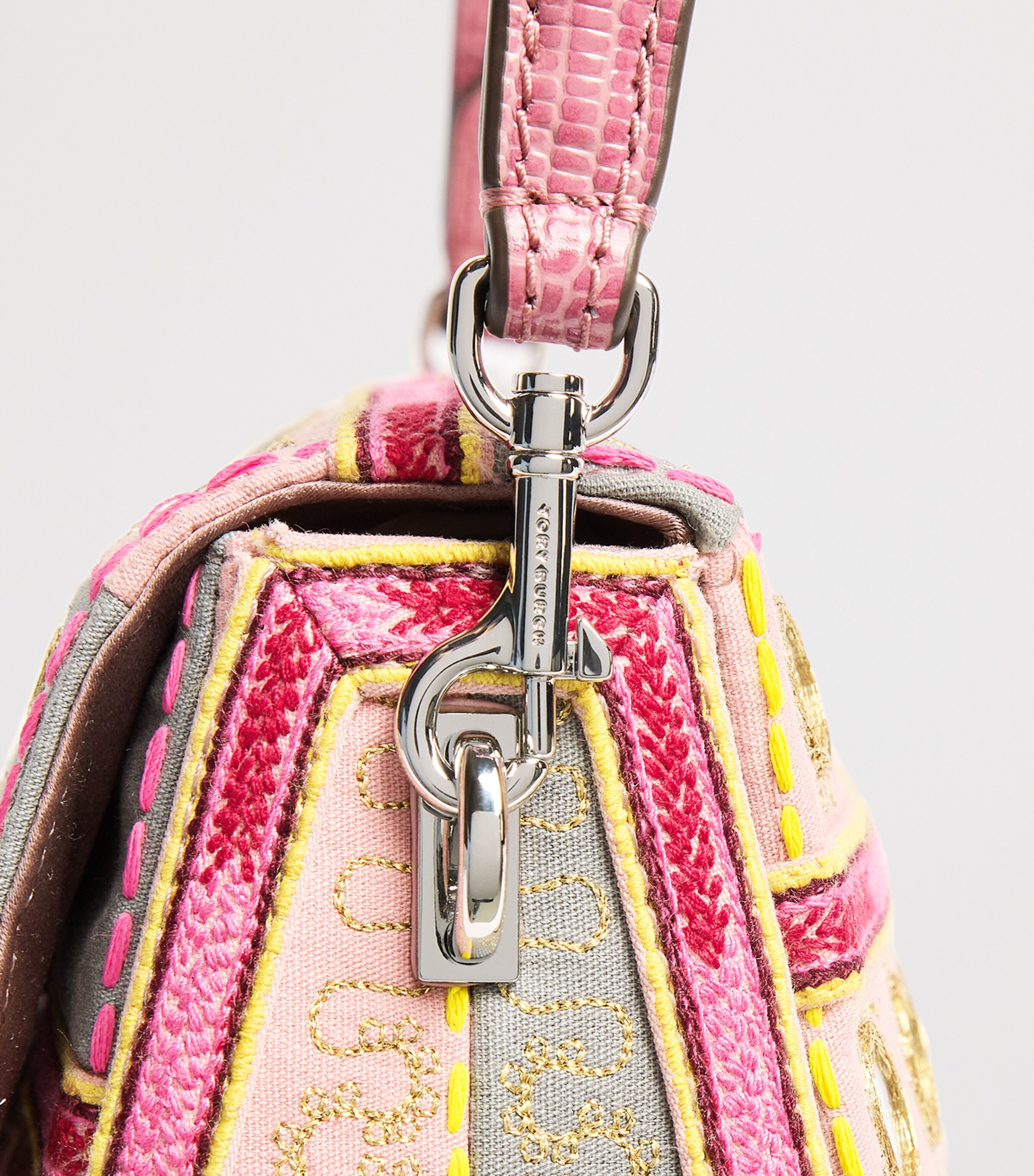Tory Burch Small Embellished Charlie Shoulder Bag Pink / Gray Image 6