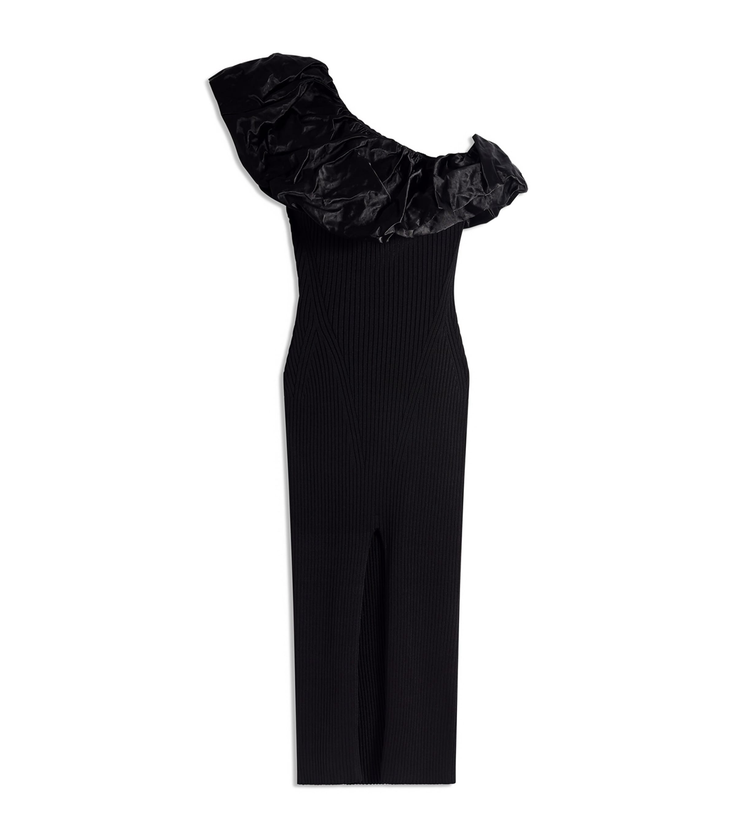 Schiaparelli Womens Knitted Sculptural Ruffle Midi Dress Black Image 5