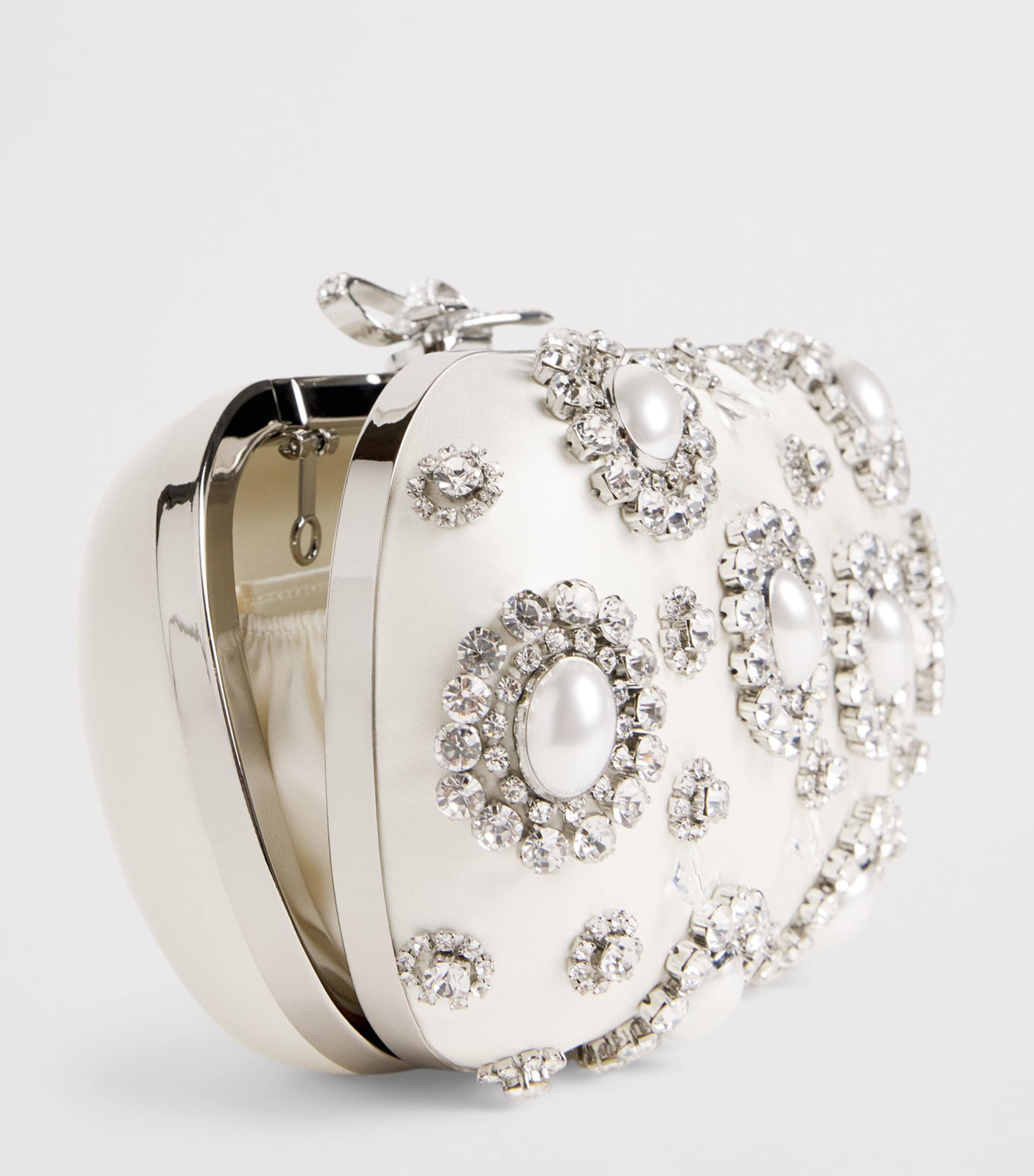 Self-Portrait Satin Crystal Clutch Bag Cream Image 7