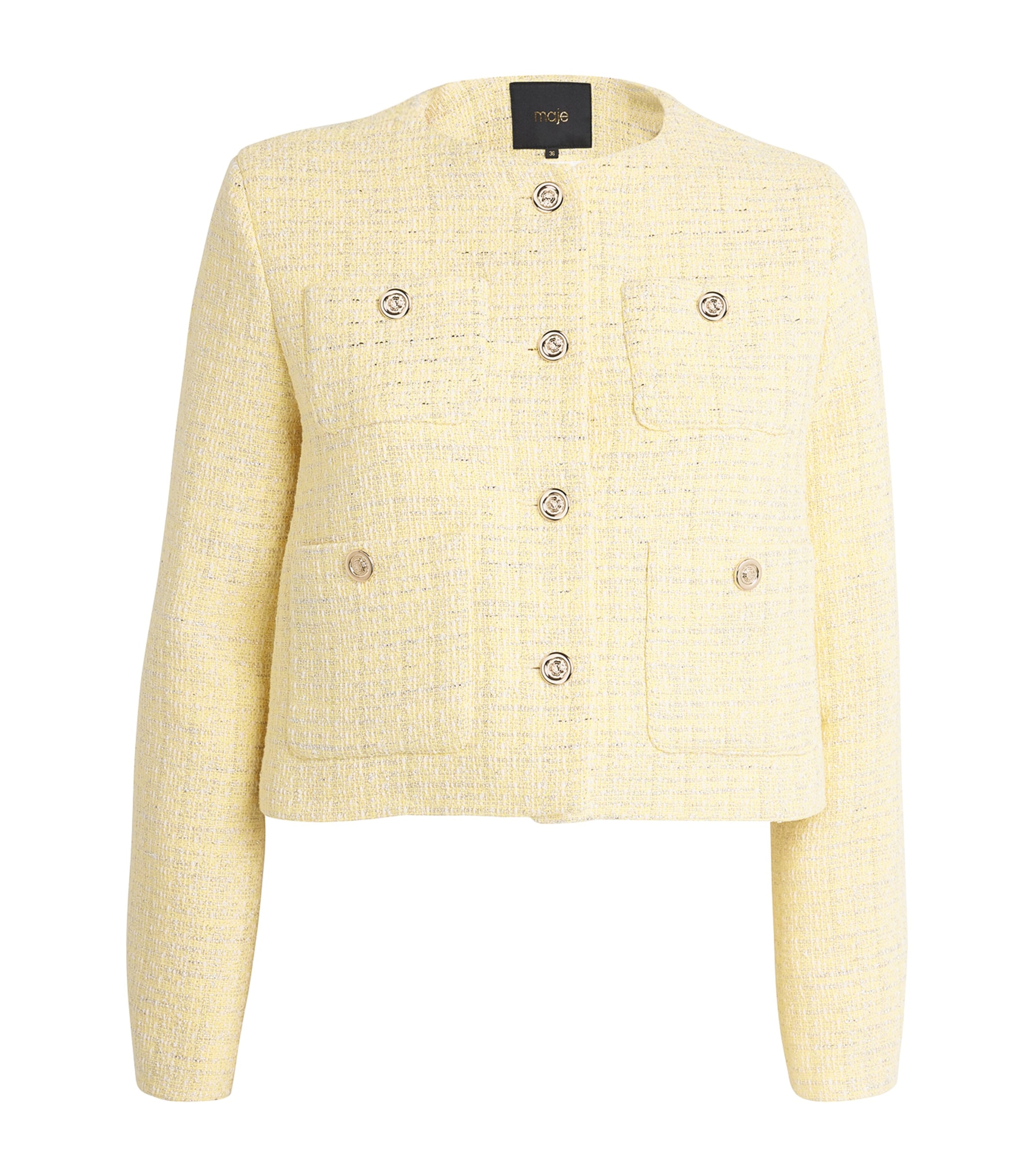 Maje Tweed Cropped Jacket In Yellow